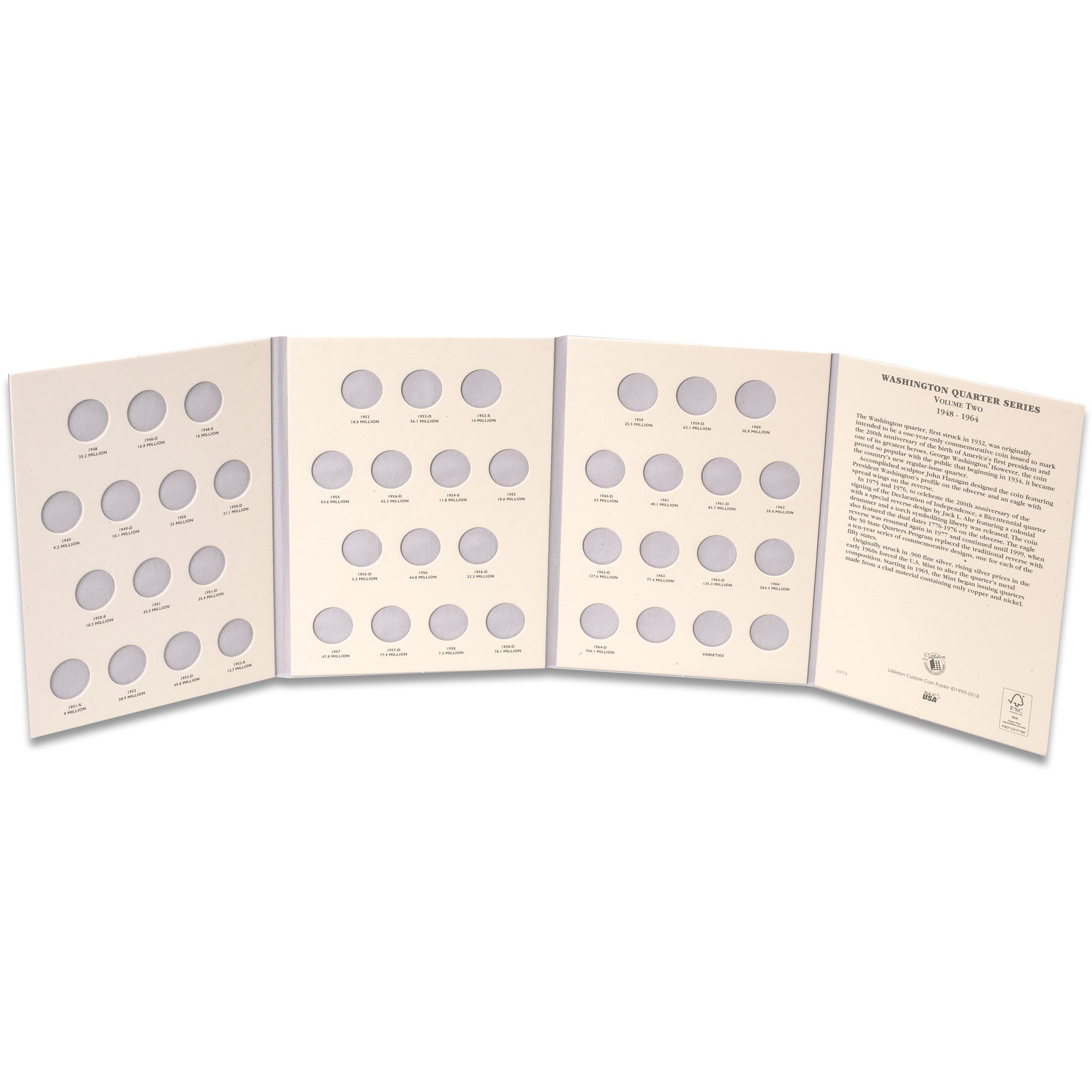 1948-1964 Washington Quarter Folder Volume 2 Littleton Coin Company