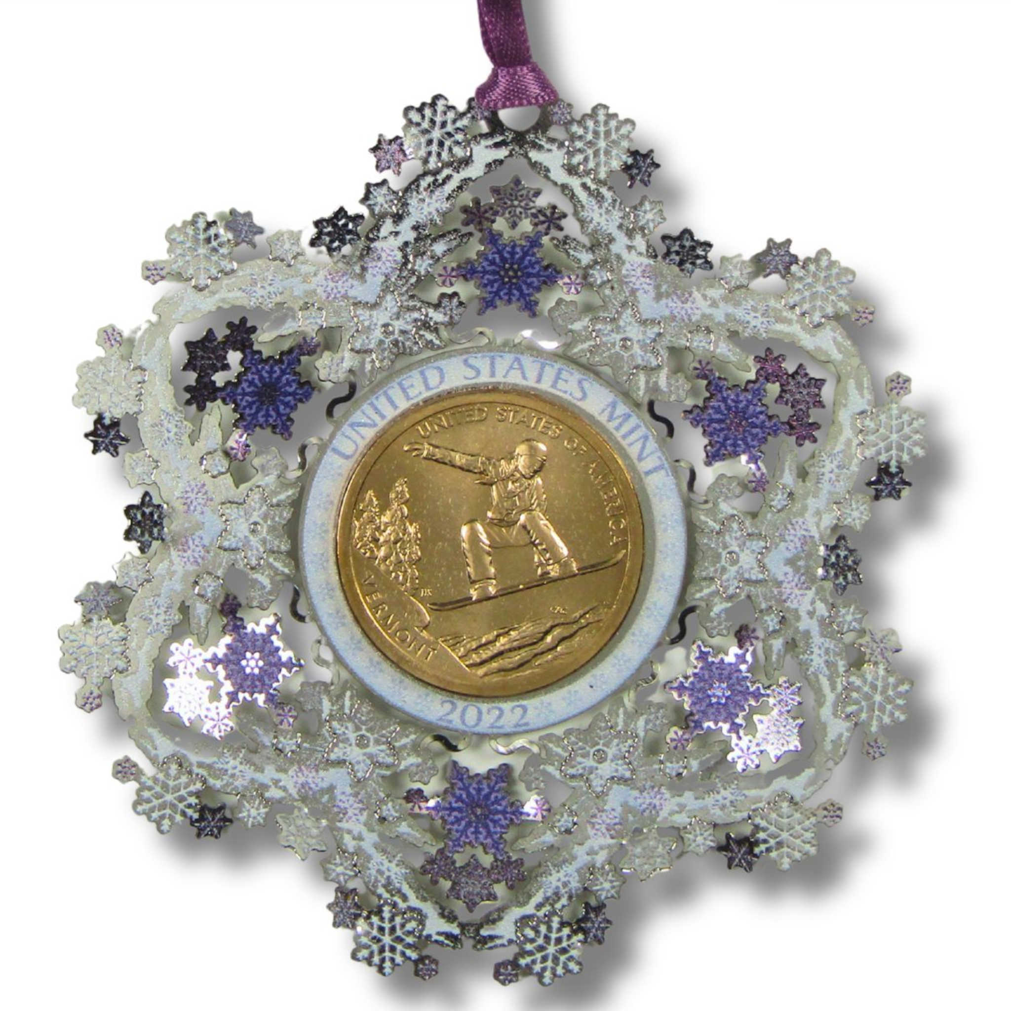 2022 Vermont Snowboarding American Innovation $1 Coin Holiday Ornament