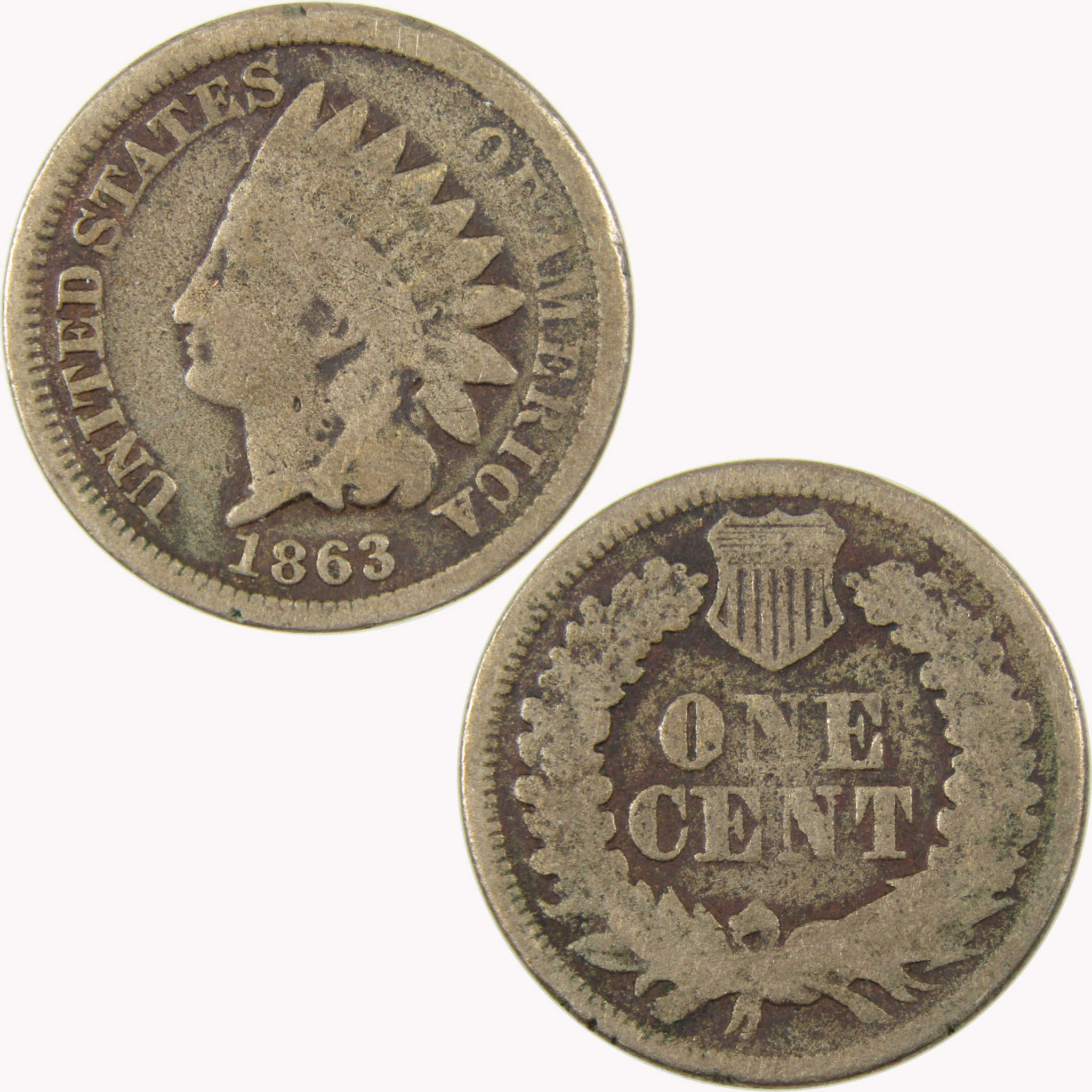 1863 Indian Head Cent AG About Good Penny 1c Coin SKU:CP1073