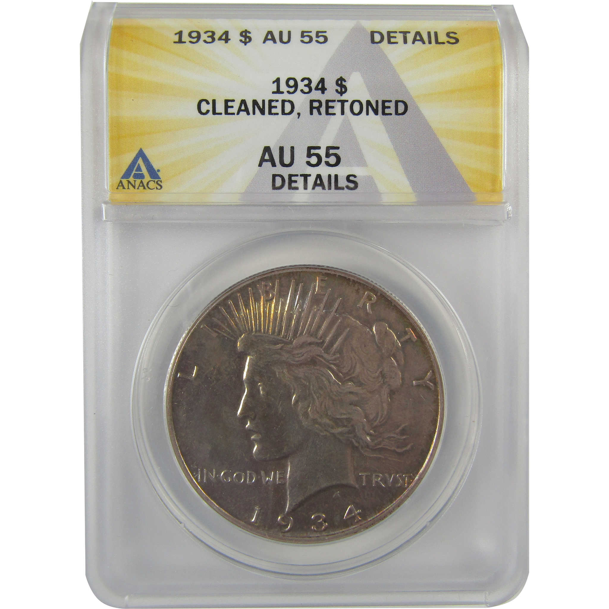 1934 Peace Dollar AU 55 Details ANACS Silver $1 Coin SKU:I21541