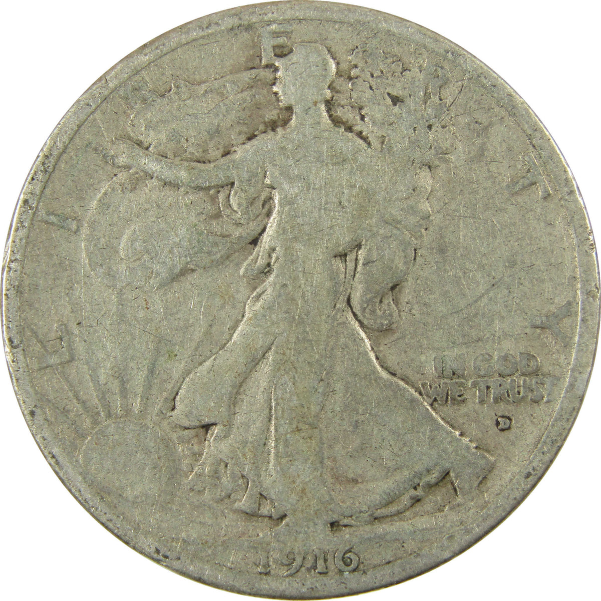 1916 D Liberty Walking Silver 50c VG Very Good Details SKU:I29019