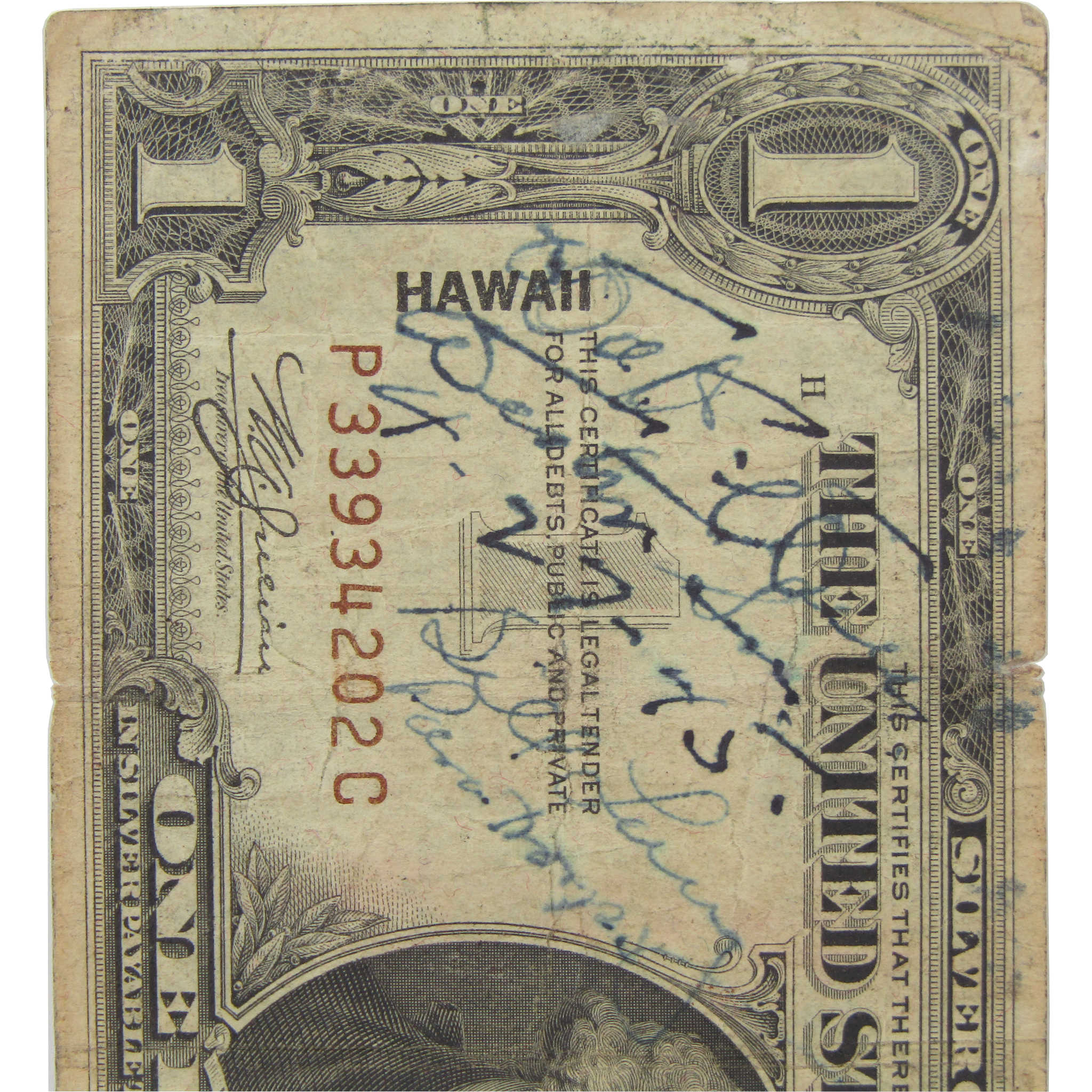 1935 A $1 Silver Certificate Note Hawaii WWII Circulated Short Snorter