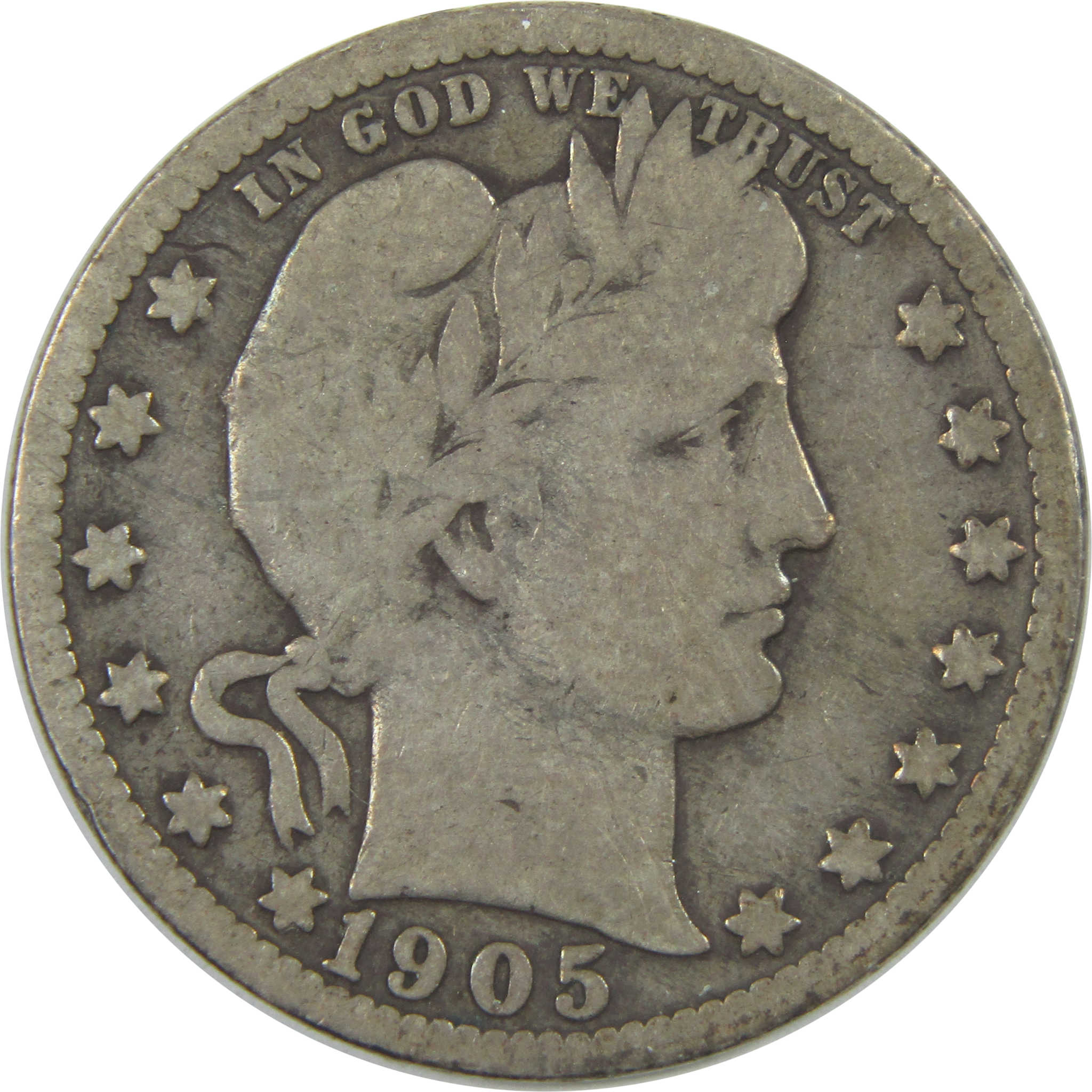 1905 S Barber Quarter VG Very Good Silver 25c Coin SKU:I15458