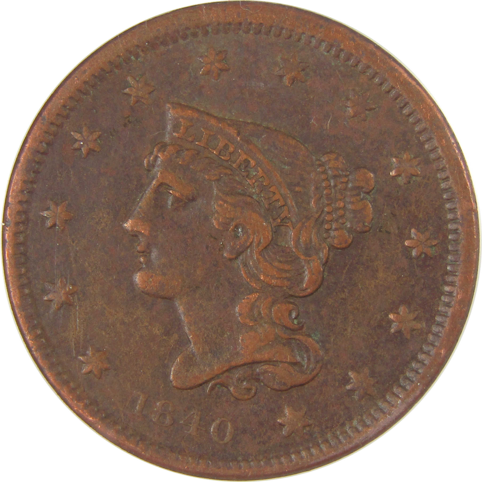 1840 Small Date Braided Hair Large Cent EF 40 Details ANACS SKU:I20140