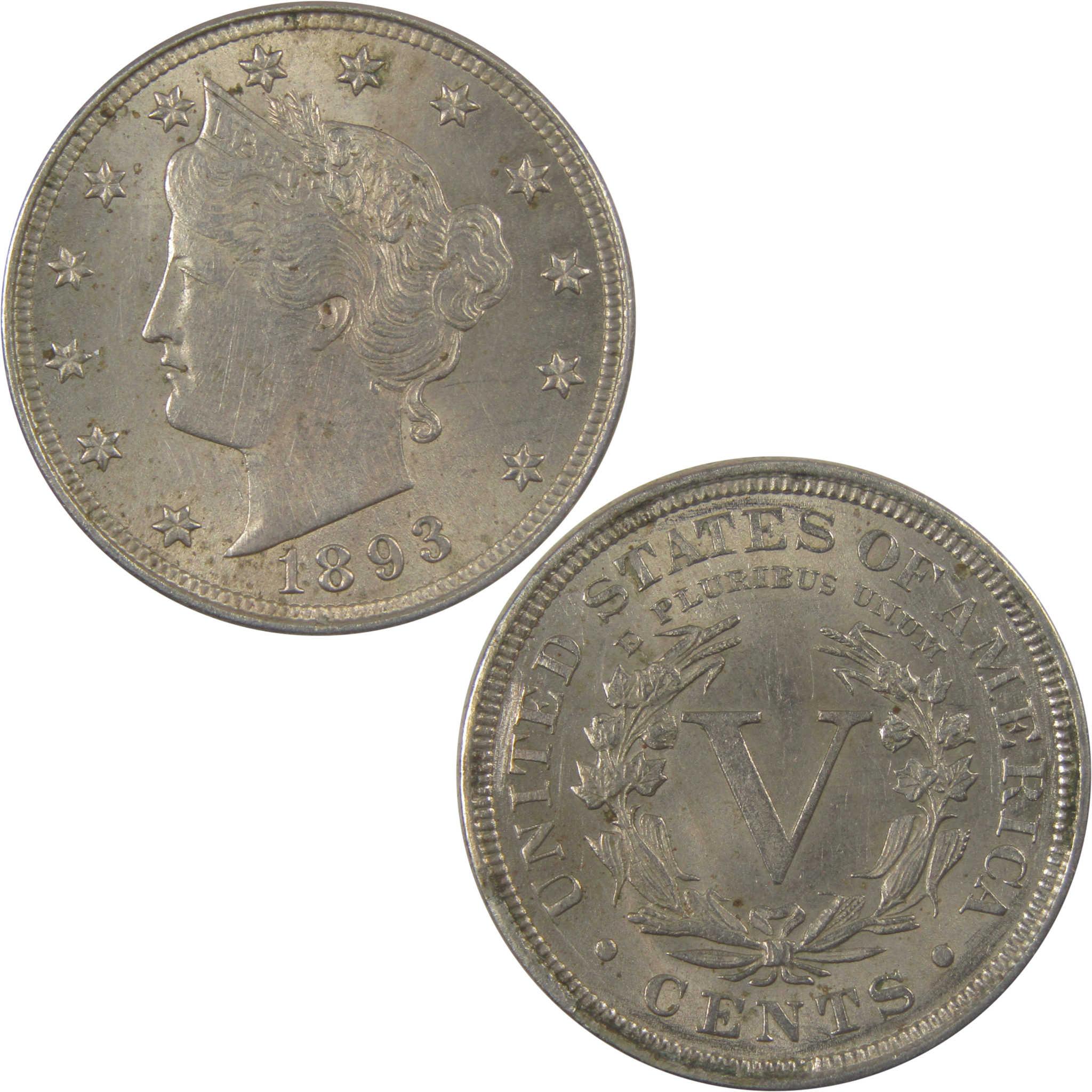 1893 Liberty Head V Nickel AU About Uncirculated 5c Coin SKU:I24790