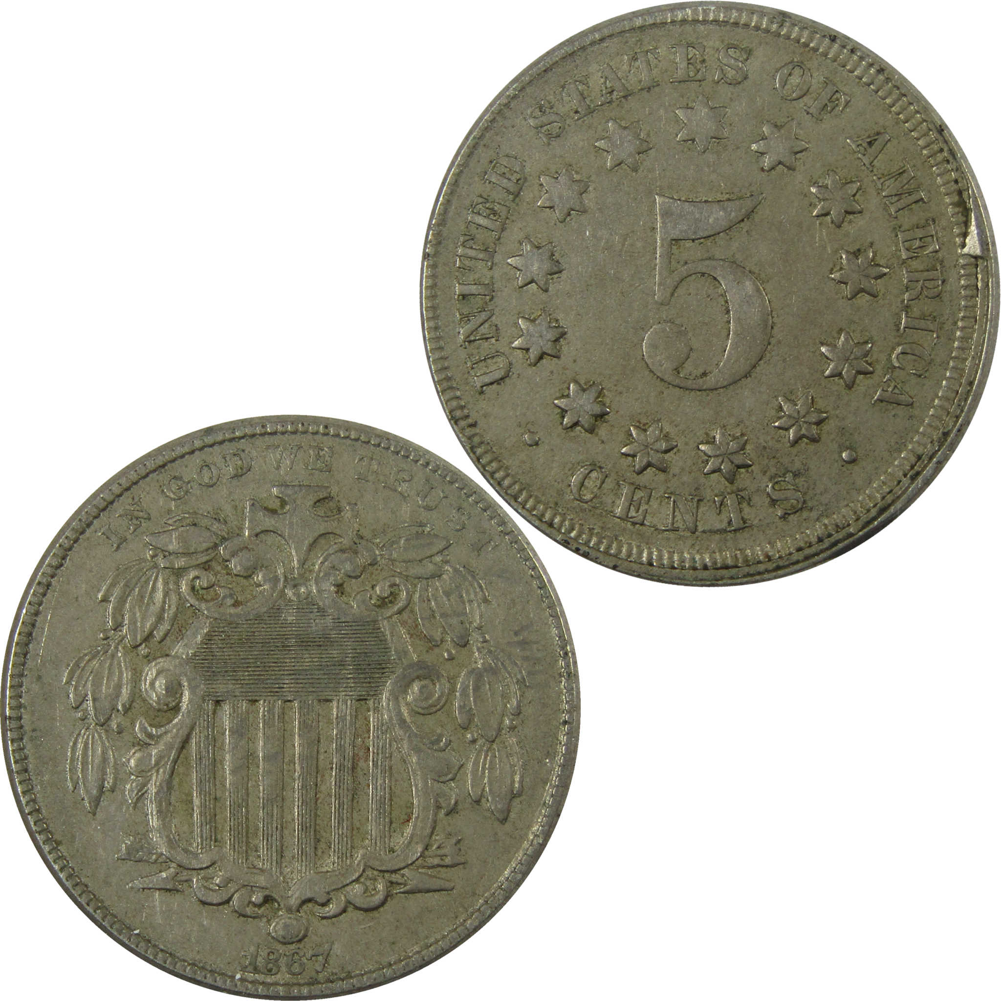 1867 No Rays Shield Nickel XF EF Extremely Fine Details SKU:I27865