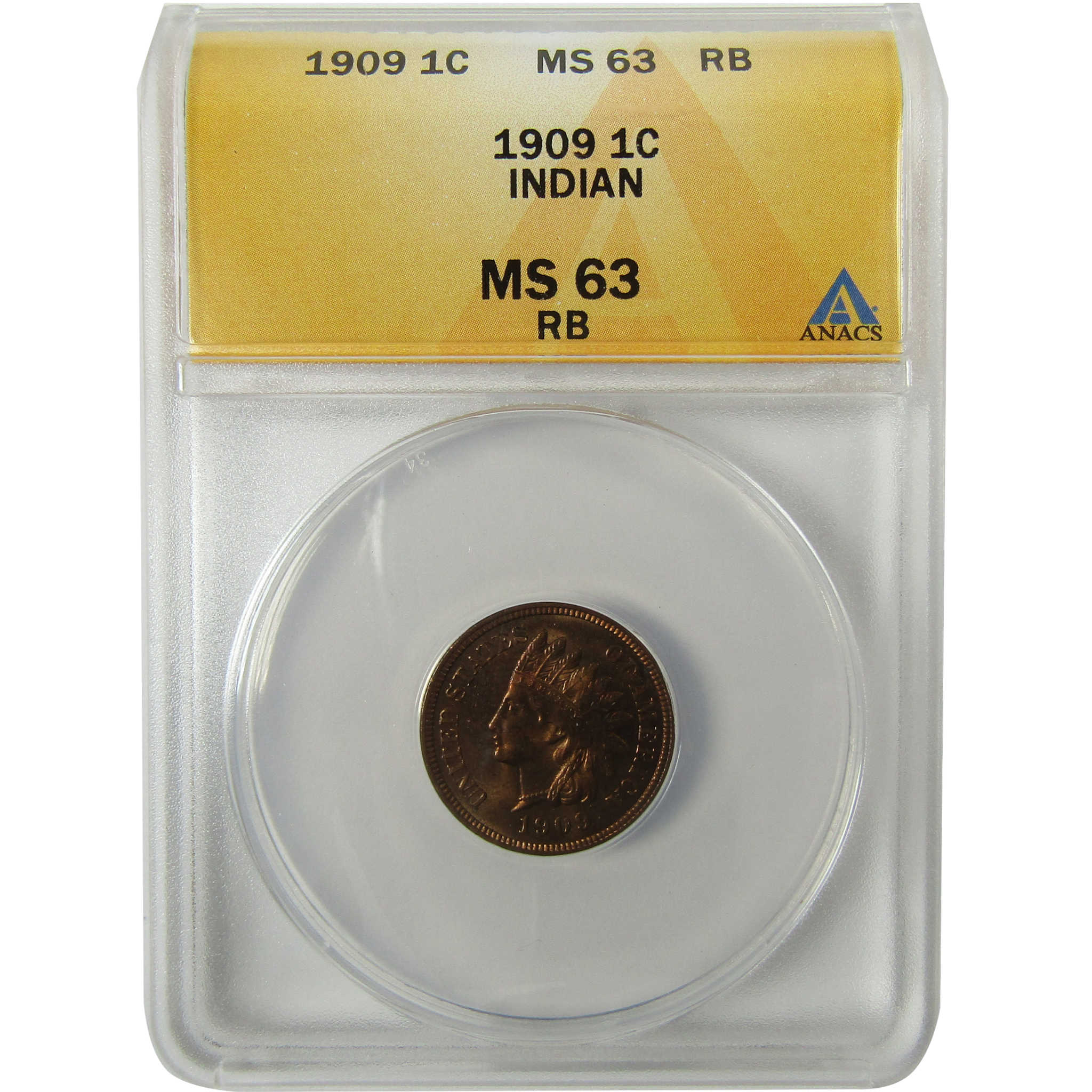 1909 Indian Head Cent MS 63 RB ANACS Uncirculated Penny SKU:I28317
