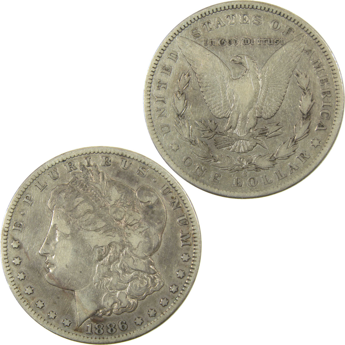 1886 S Morgan Silver Dollar F Fine Details $1 Coin SKU:CP1724 - Morgan coin - Morgan silver dollar - Morgan silver dollar for sale - Profile Coins &amp; Collectibles