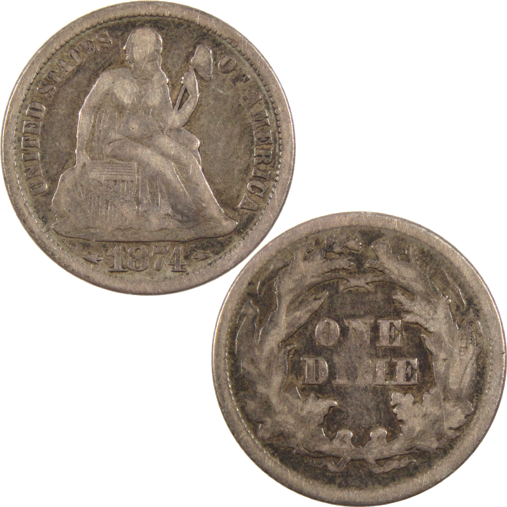 1874 Seated Liberty Dime VF Very Fine Silver 10c Coin SKU:I11395