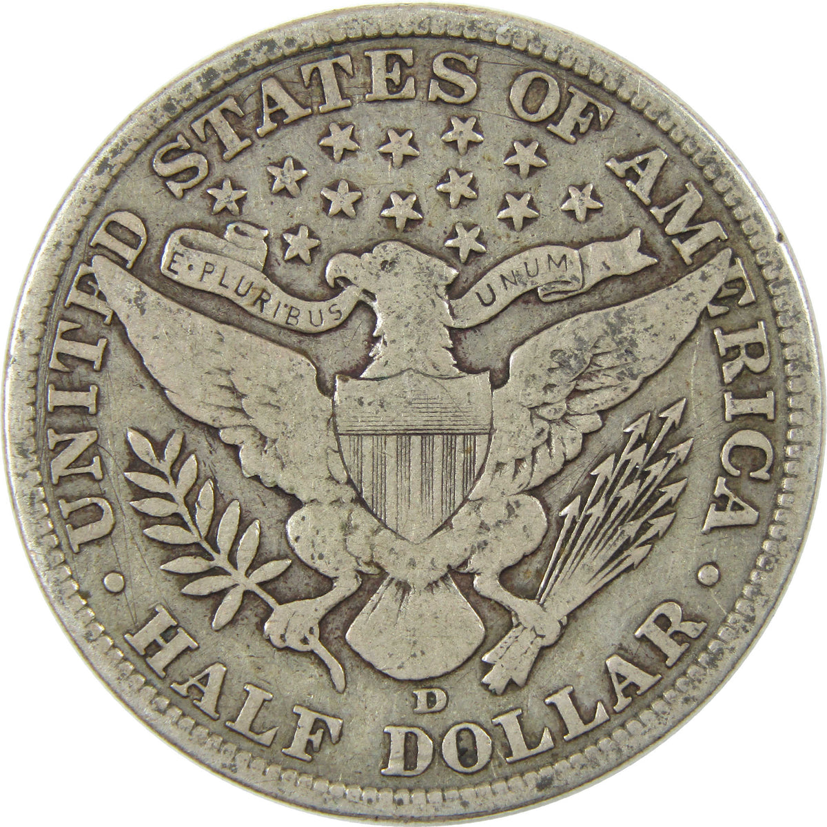 1906 D Barber Silver Half Dollar AF About Fine 50c Coin Collectible