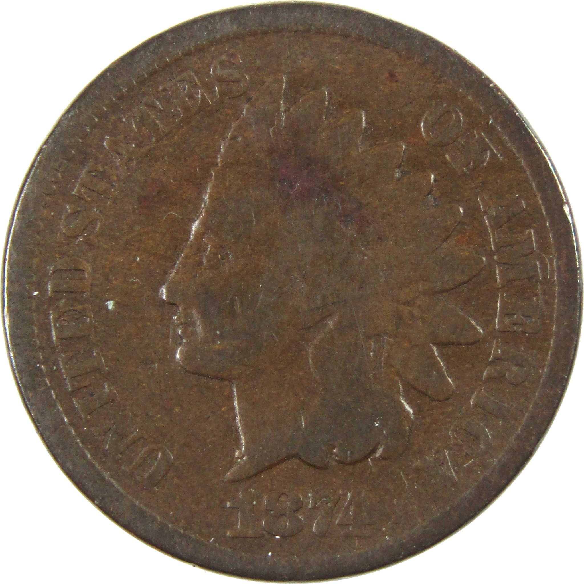 1874 Indian Head Cent AG About Good Penny 1c Coin SKU:I14675