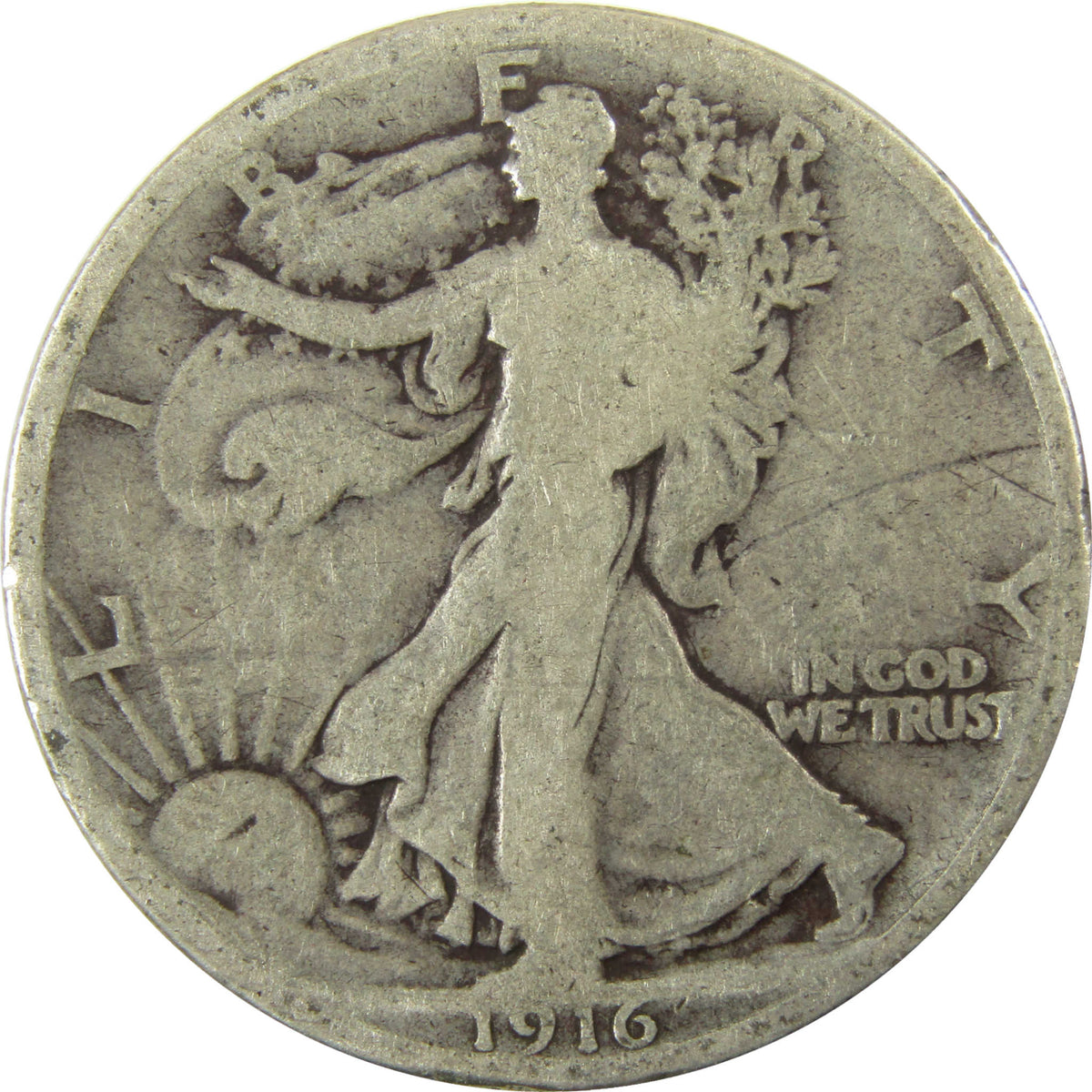 1916 Liberty Walking Silver Half Dollar AG About Good Coin SKU:I29016