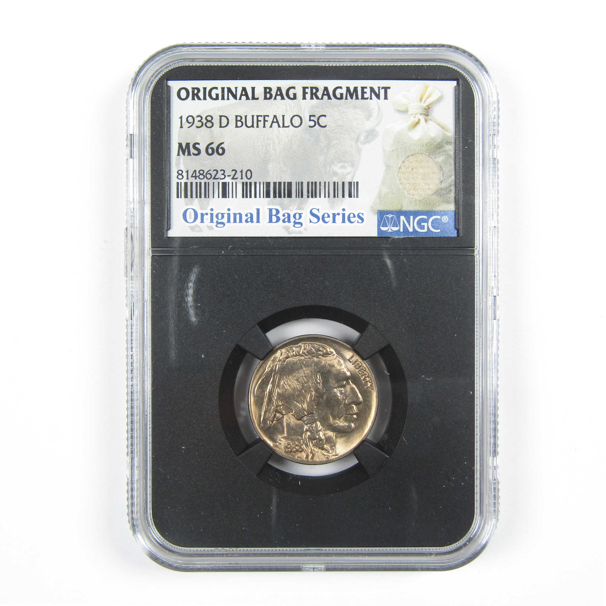 1938 D Buffalo Nickel MS 66 NGC 5c Original Bag Fragment SKU:I14586