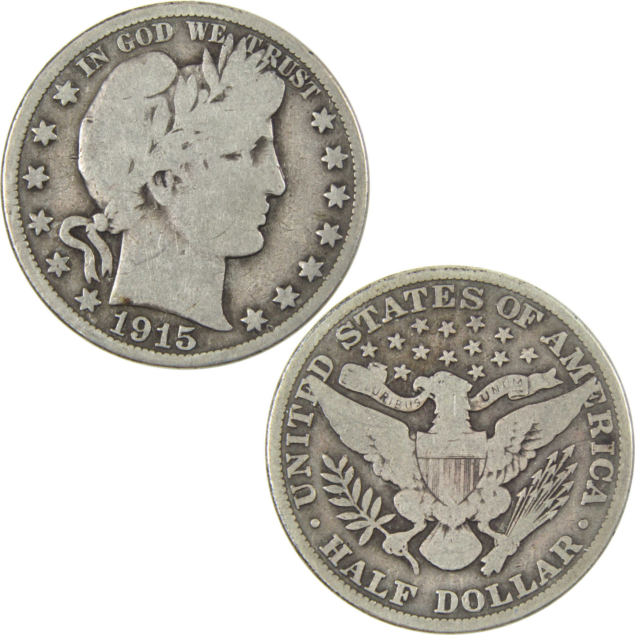 1915 Barber Half Dollar VG Very Good Silver 50c Coin SKU:I14759