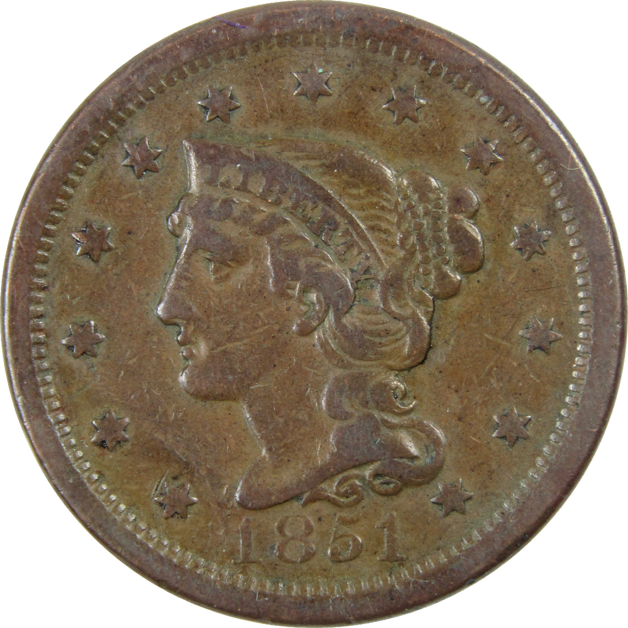 1851 Braided Hair Large Cent VF Very Fine Copper 1c SKU:I12163