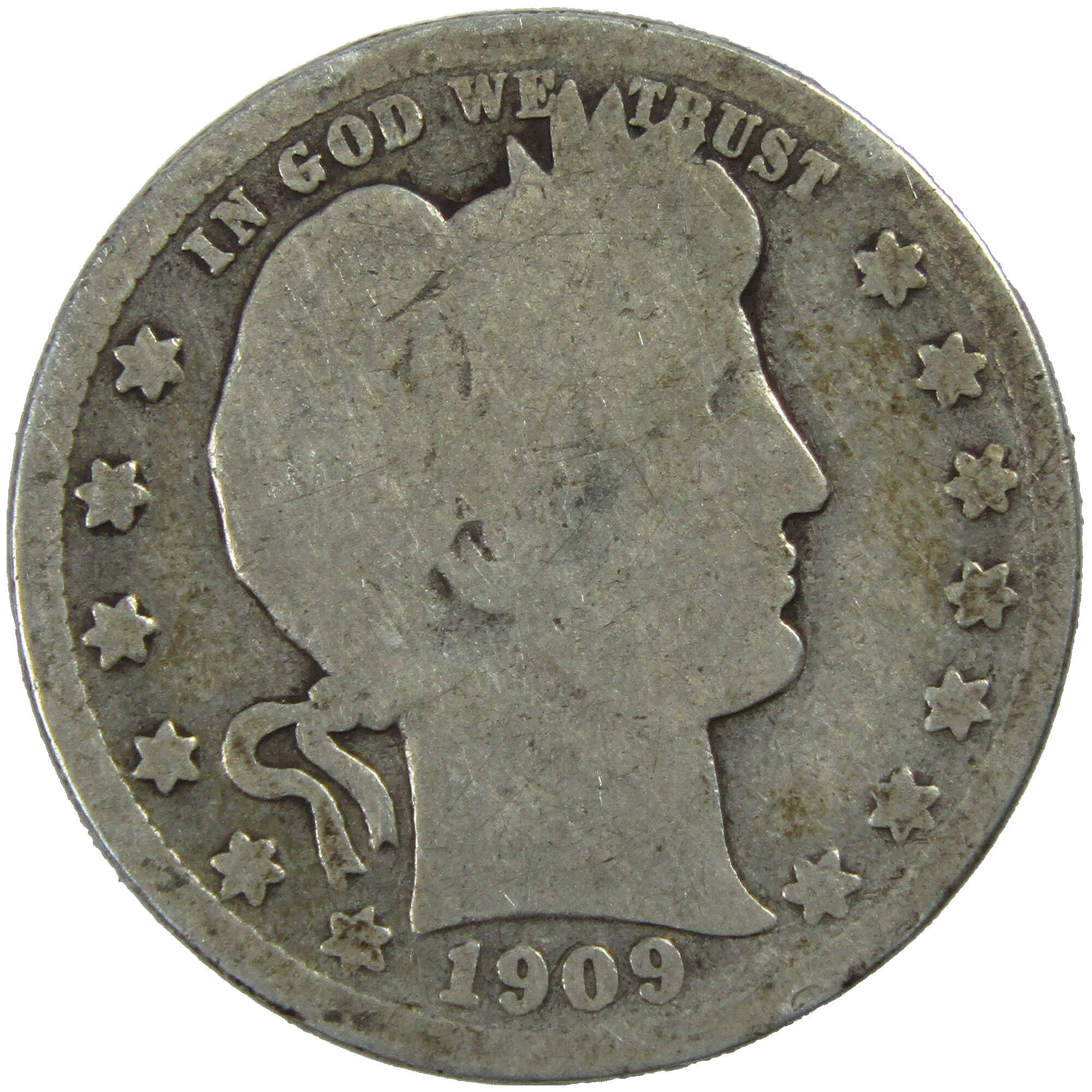1909 S Barber Quarter AG About Good Silver 25c Coin SKU:I12705