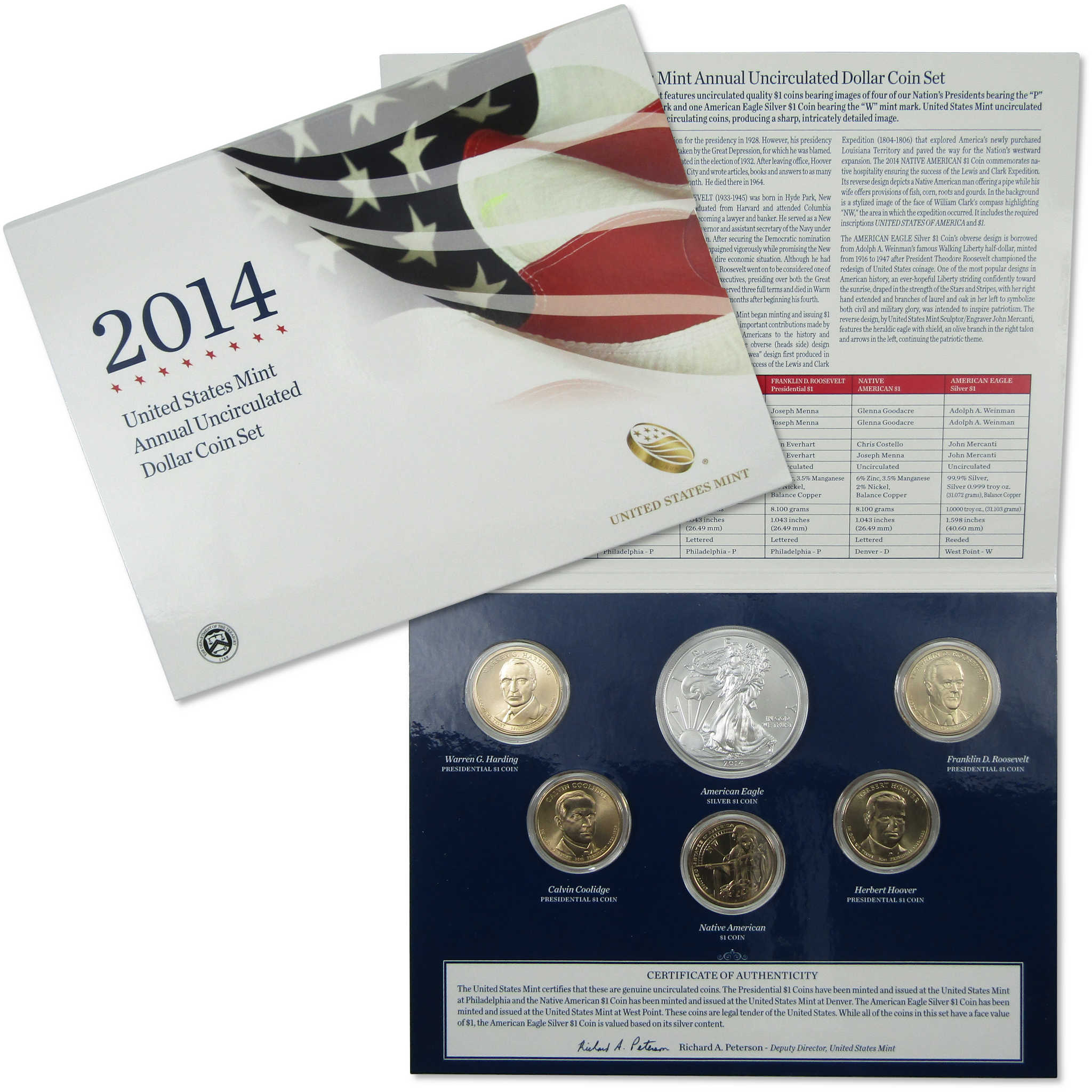 2014 U.S. Mint Annual Uncirculated Dollar Coin Set OGP COA SKU:CPC3851