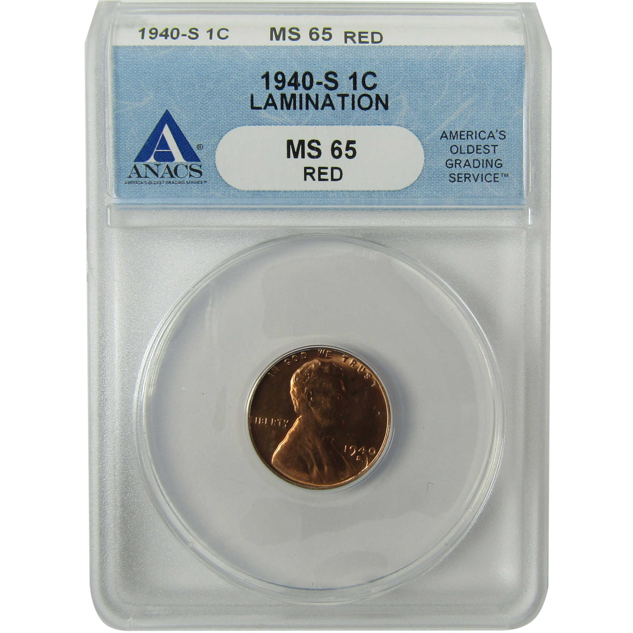 1940 S Lincoln Wheat 1c MS 65 RD ANACS Lamination Error SKU:I28424