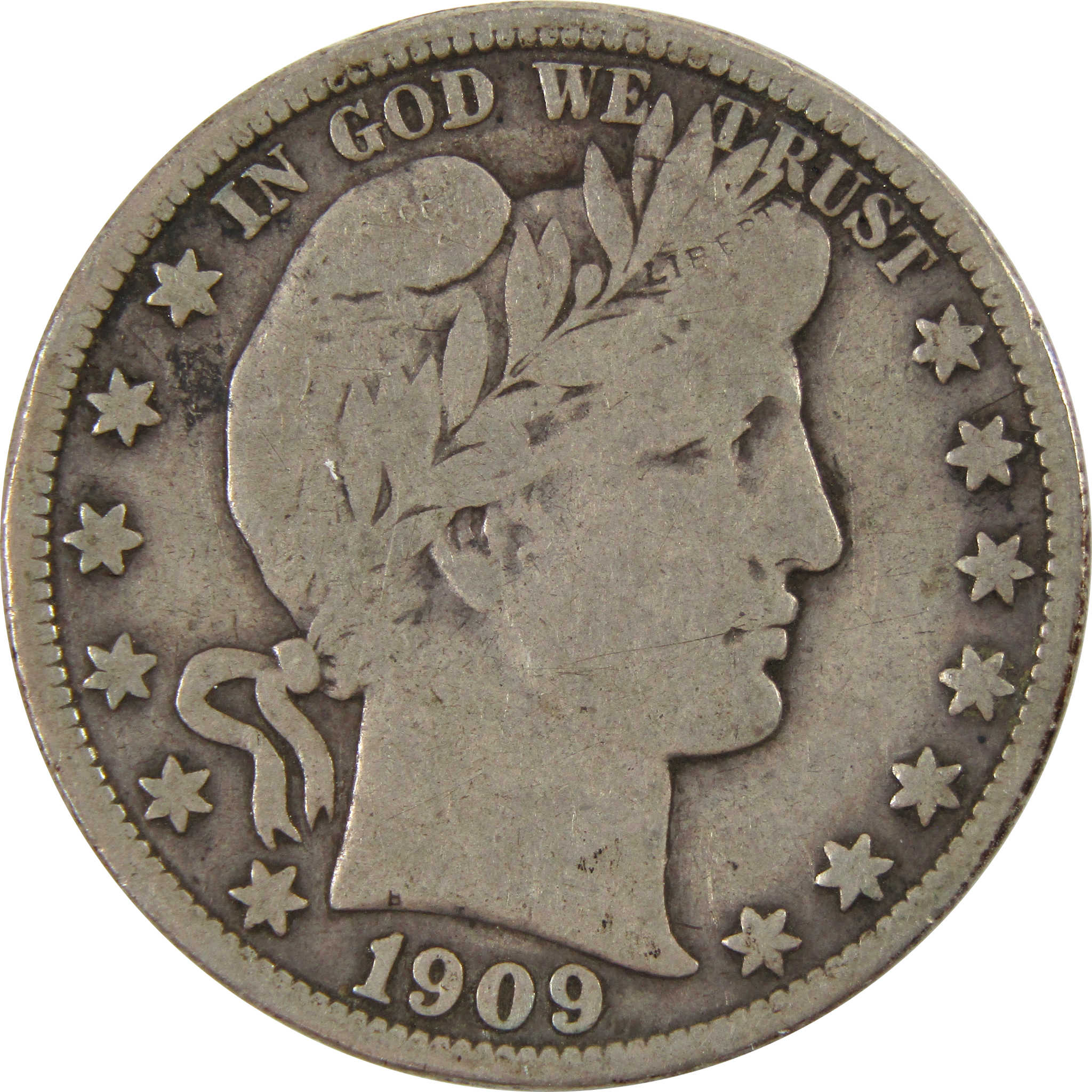 1909 Barber Half Dollar F Fine 90% Silver 50c Coin SKU:I9883
