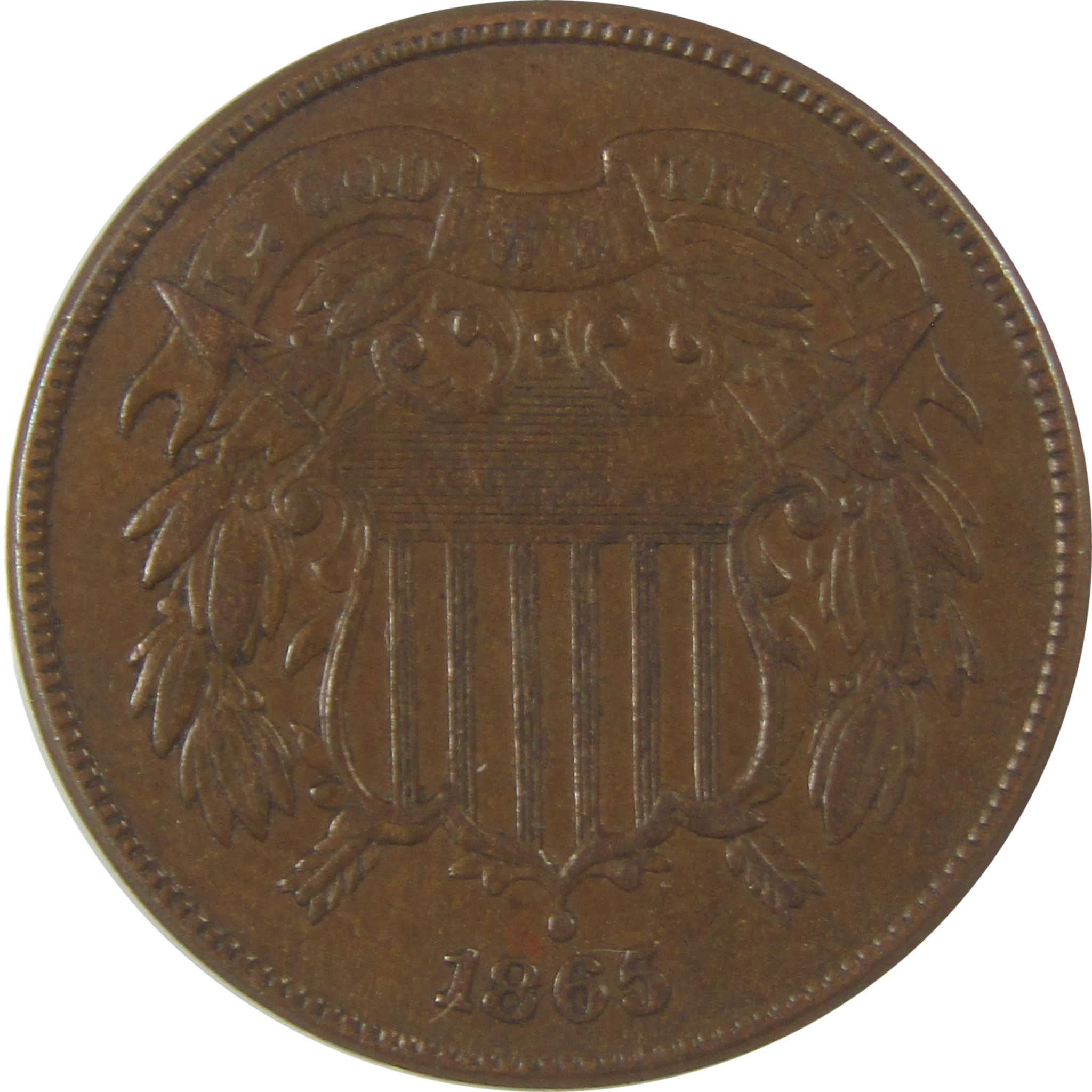 1865 Plain 5 Two Cent Piece EF 45 ANACS 2c Coin SKU:I20737