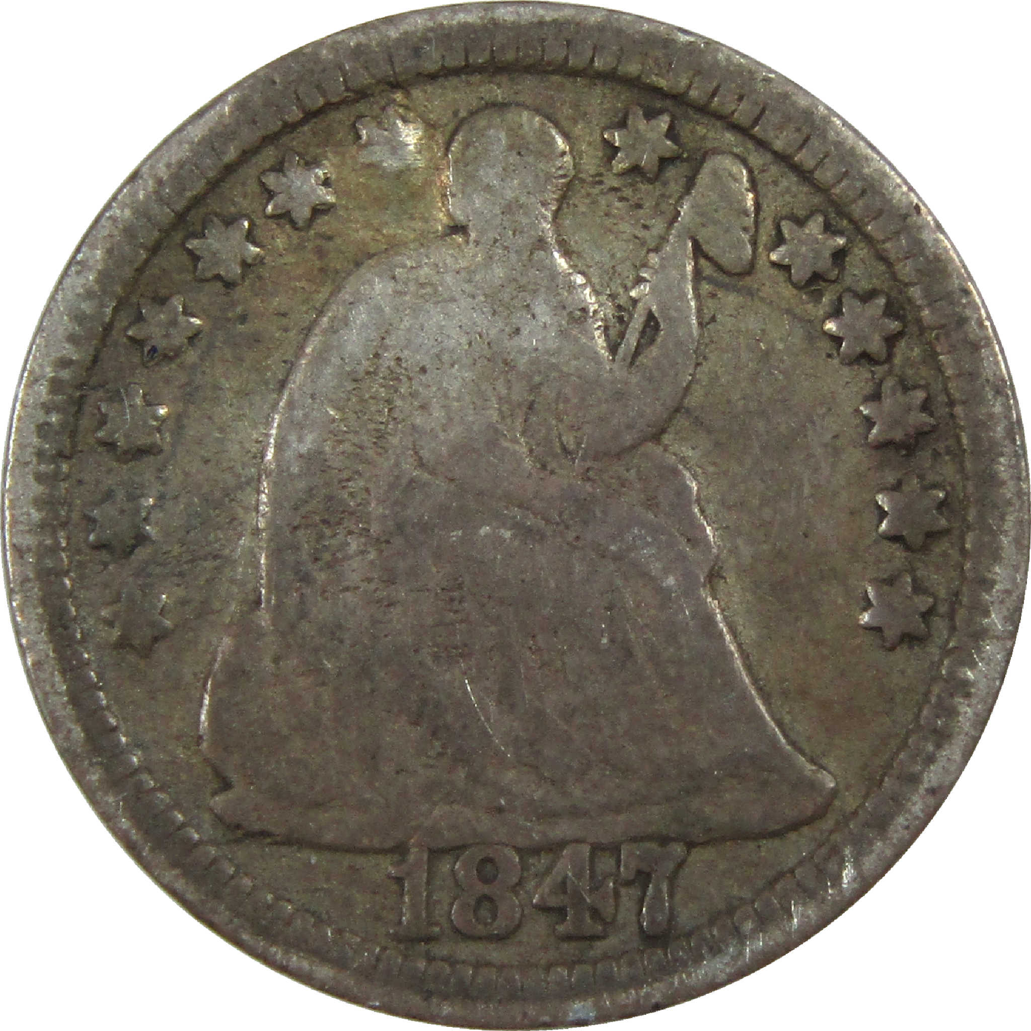 1847 Seated Liberty Half Dime AG About Good Silver 5c Coin SKU:I12257