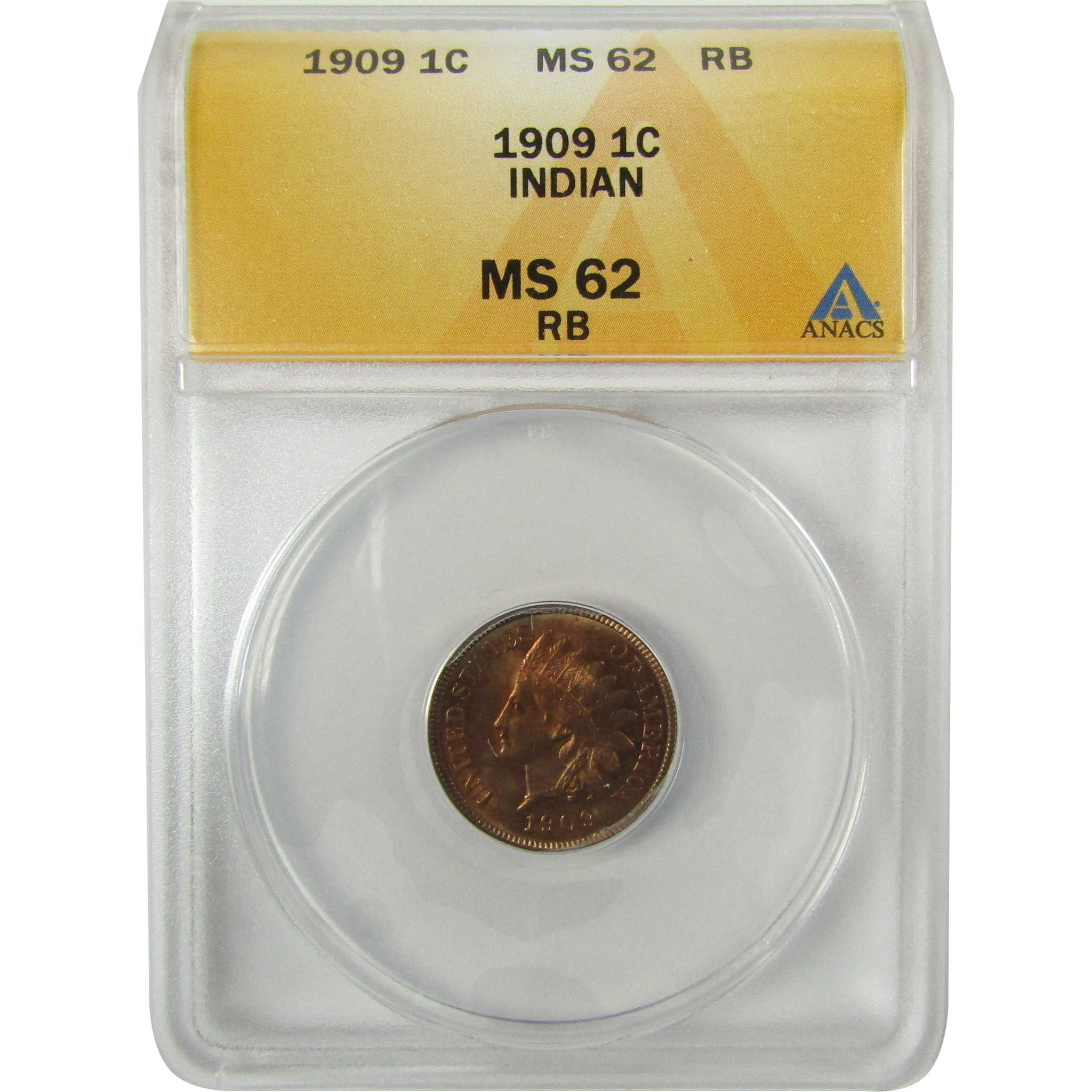 1909 Indian Head Cent MS 62 RB ANACS Uncirculated Penny SKU:I28315
