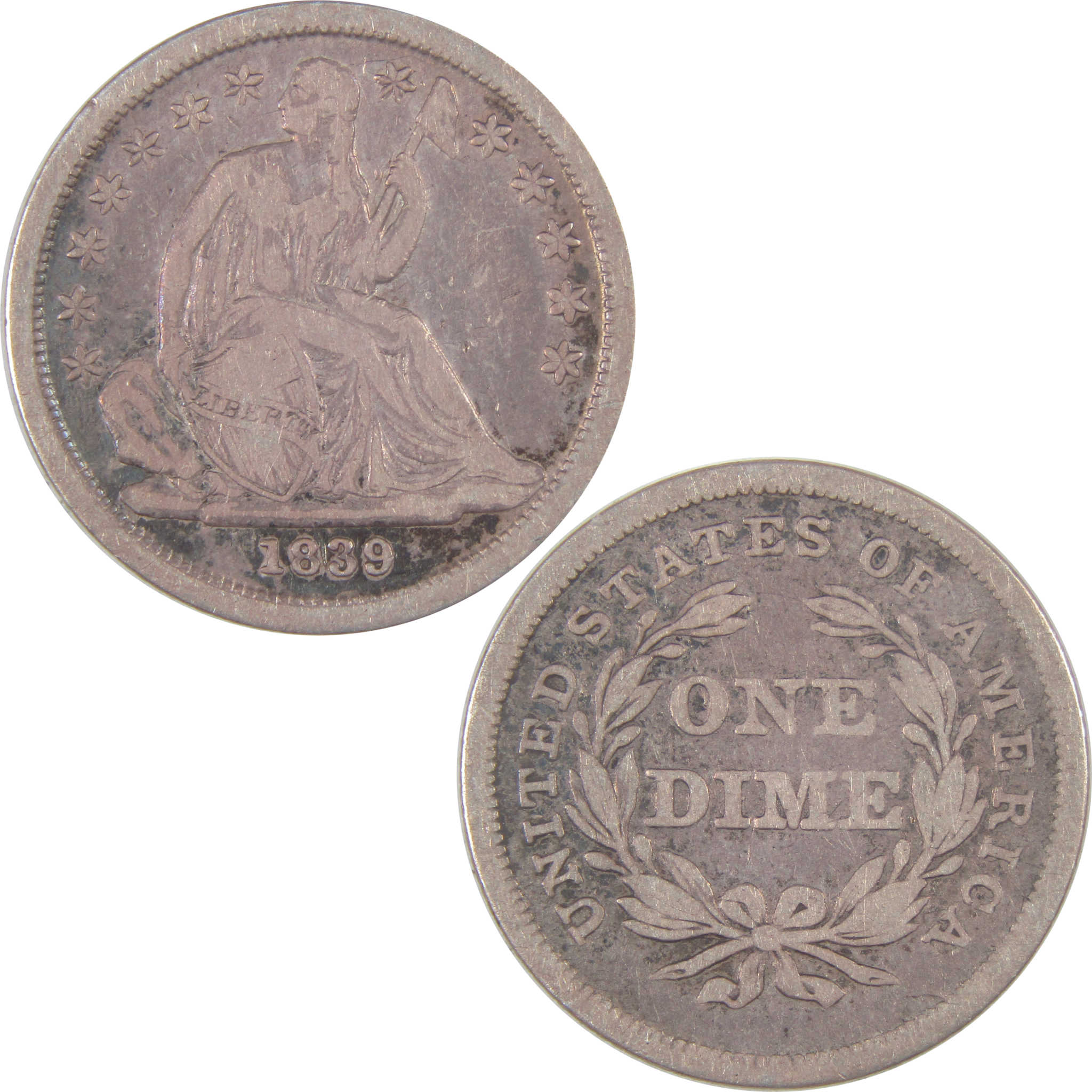 1839 Seated Liberty Dime F Fine Silver 10c Coin SKU:I16821