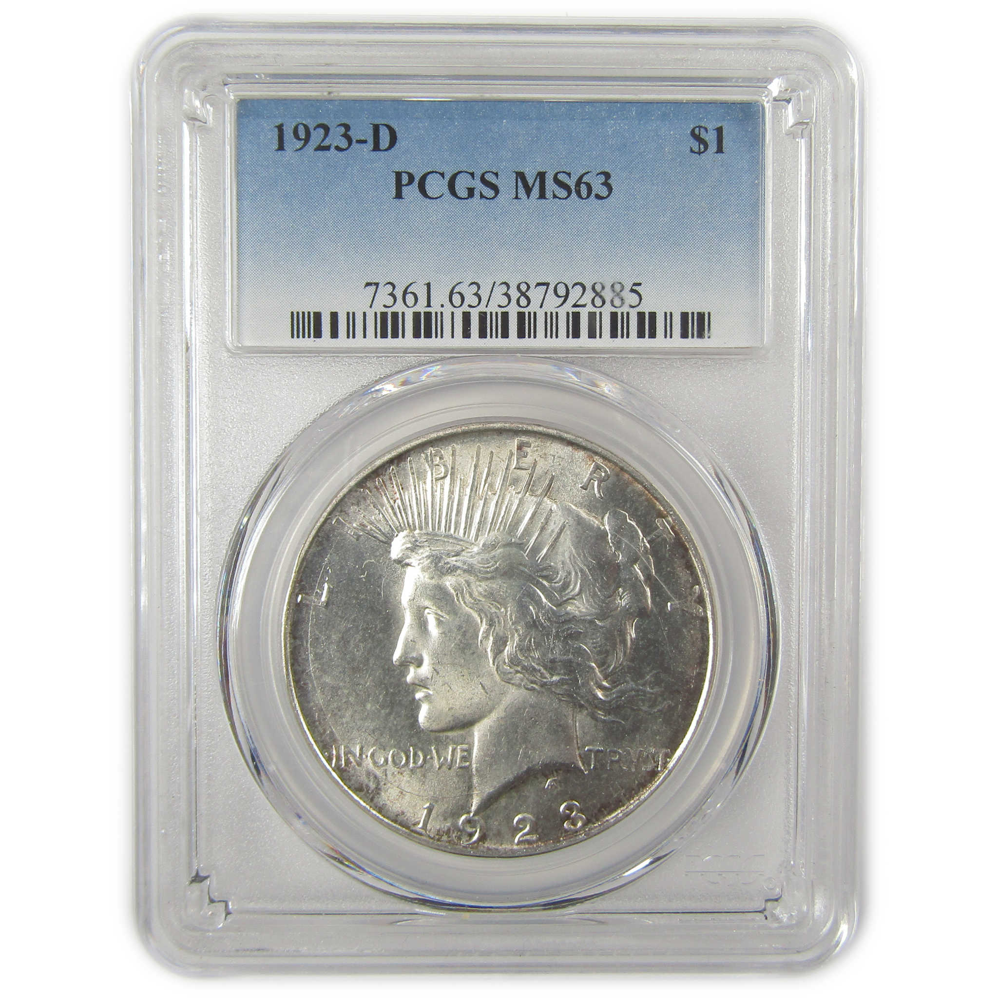 1923 D Peace Dollar MS 63 PCGS Silver Uncirculated $1 Coin SKU:I20580