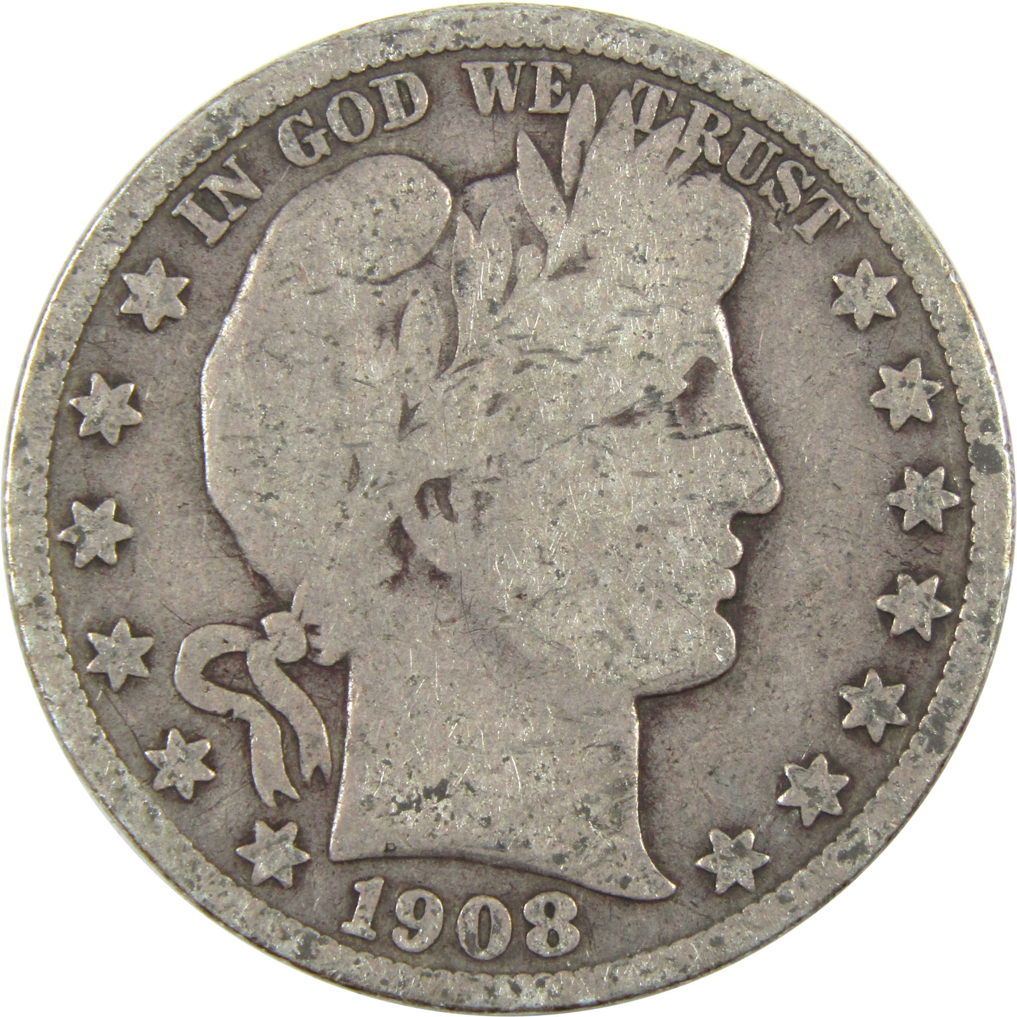 1908 S Barber Half Dollar G Good Silver 50c Coin SKU:I13294
