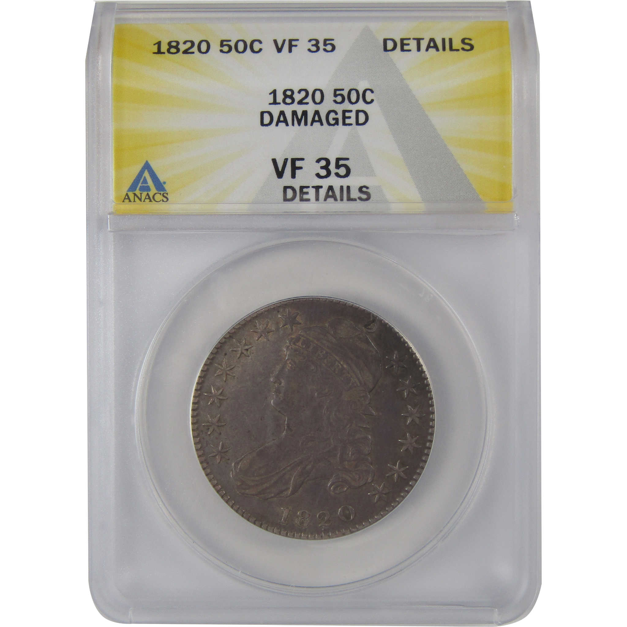 1820 Curl Base 2 Sm Date Capped Bust 50C VF 35 Details ANACS SKU:CP172