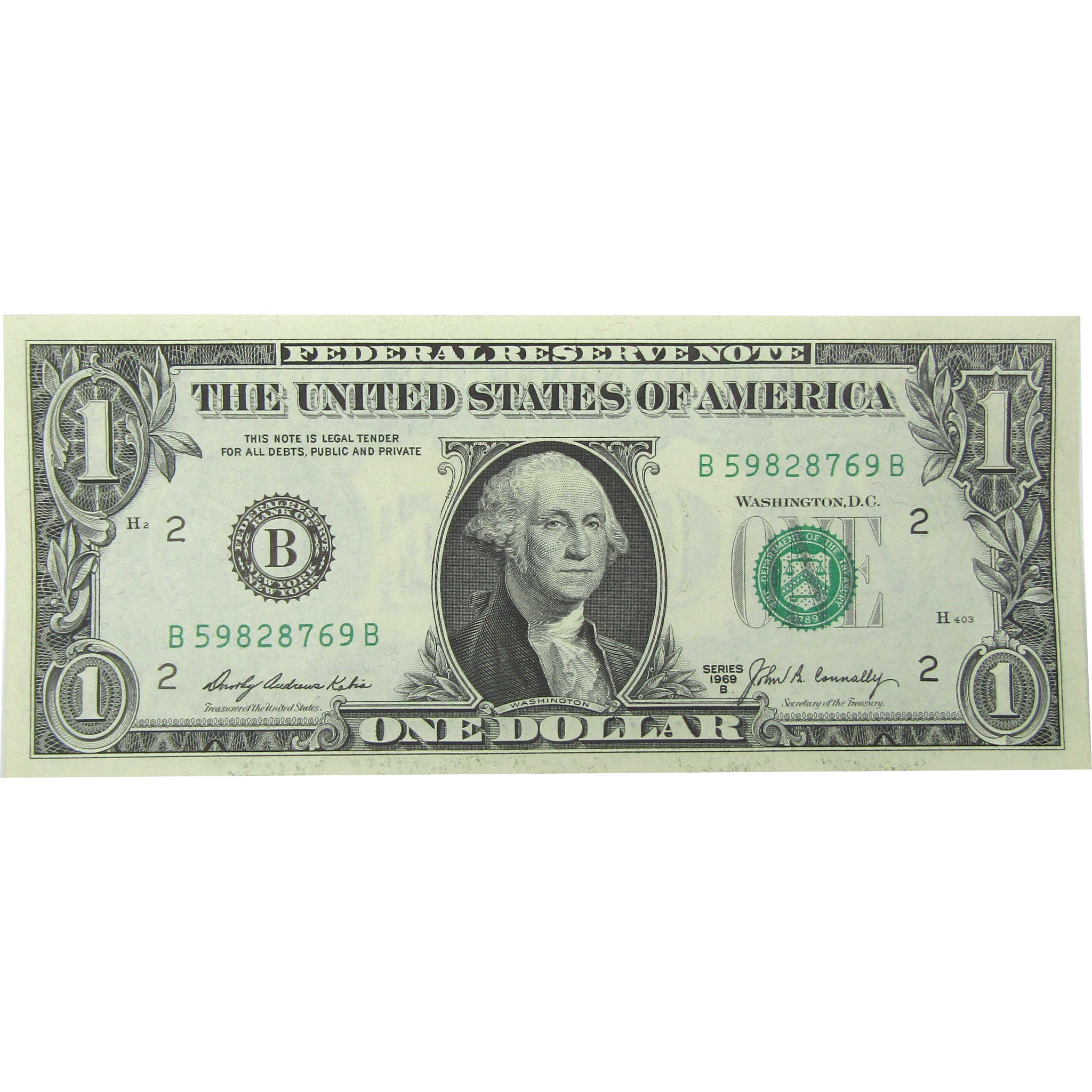 1969 B $1 Federal Reserve Note CCU Choice Crisp Uncirculated Currency