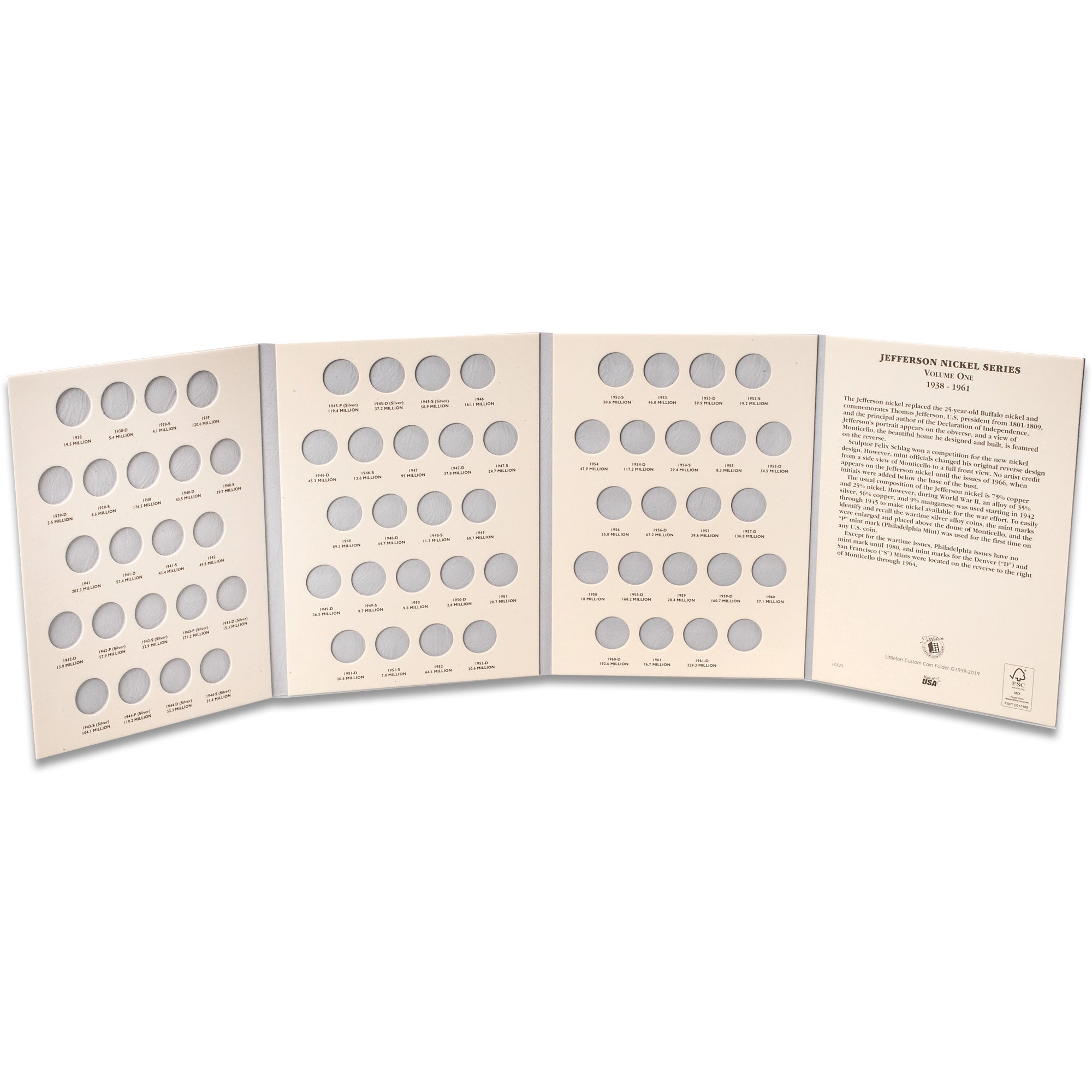1938-1961 Jefferson Nickel Folder Volume 1 Littleton Coin Company