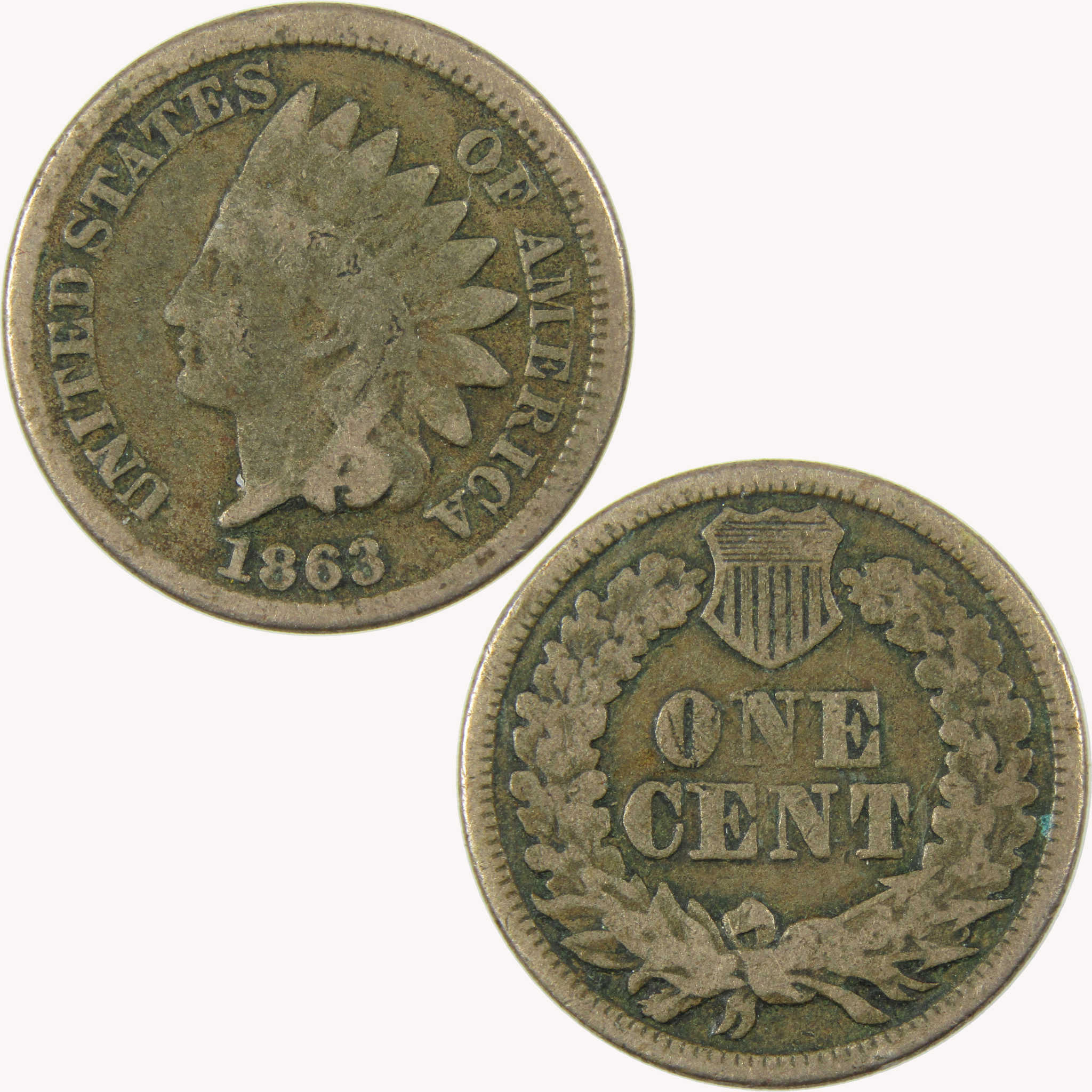 1863 Indian Head Cent AG About Good Penny 1c Coin SKU:CP1094