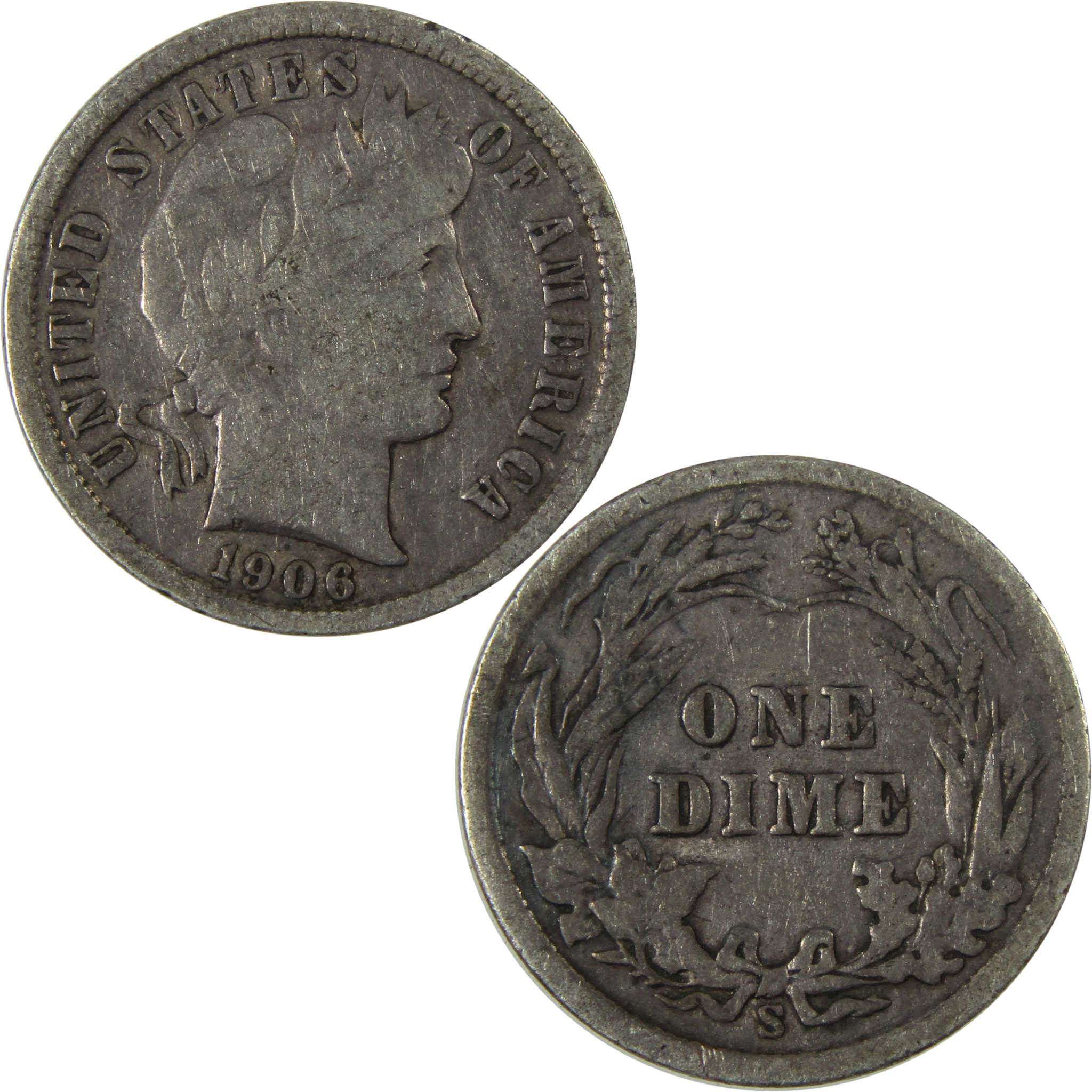 1906 S Barber Silver Dime F Fine Details 10c Coin SKU:CP1029