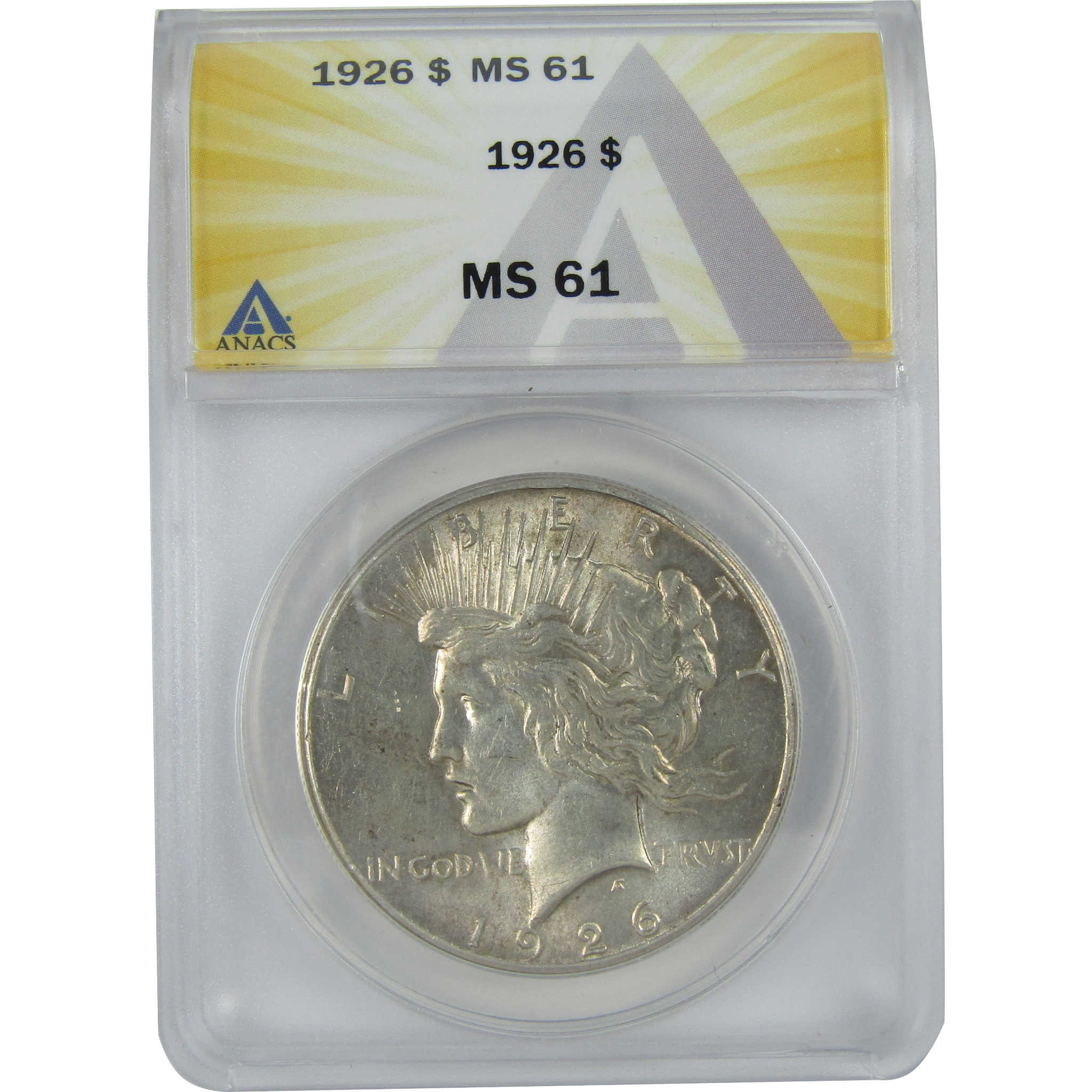 1926 Peace Dollar MS 61 ANACS Silver $1 Uncirculated Coin SKU:I16389