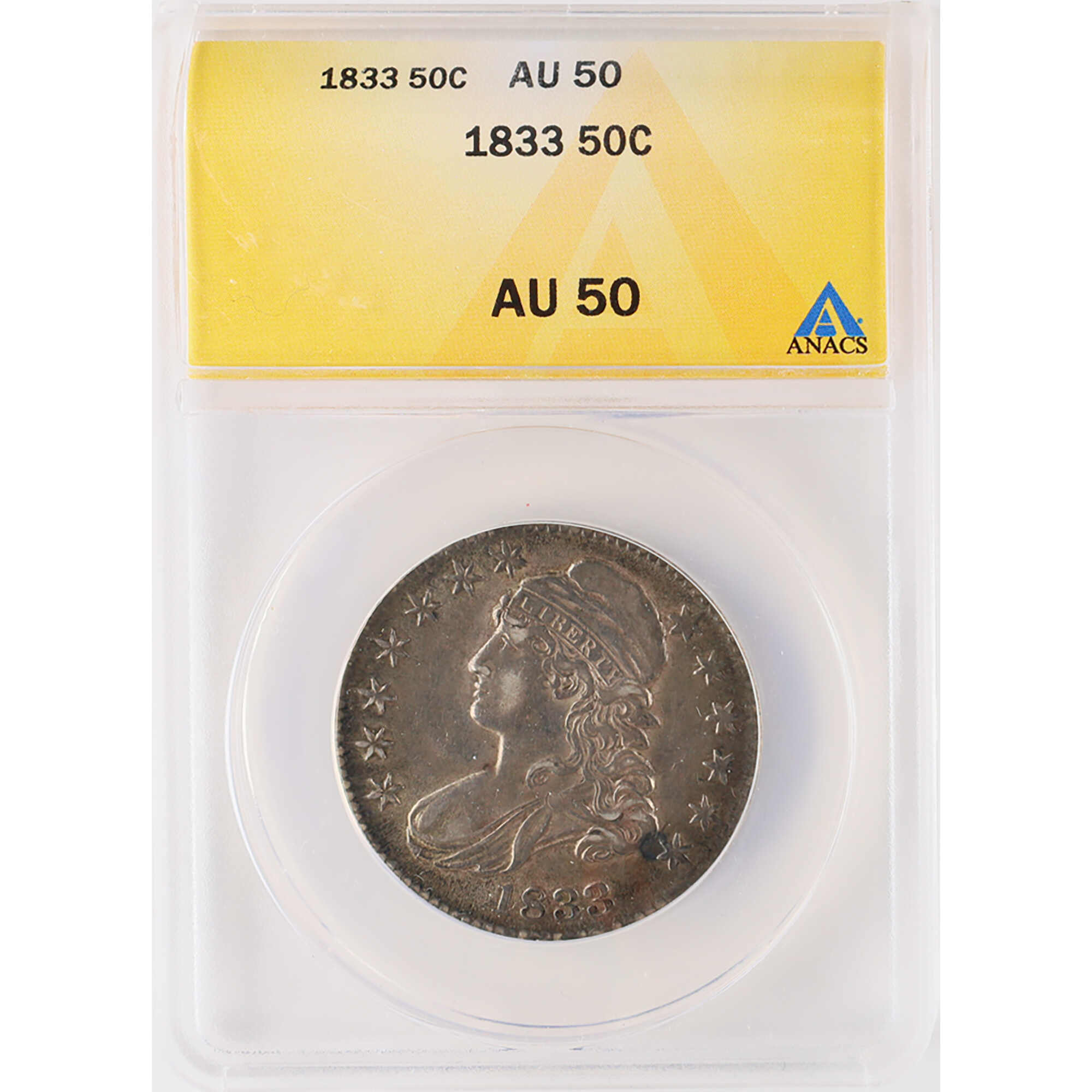 1833 Capped Bust Half Dollar AU 50 ANACS Silver 50c Coin SKU:I12052