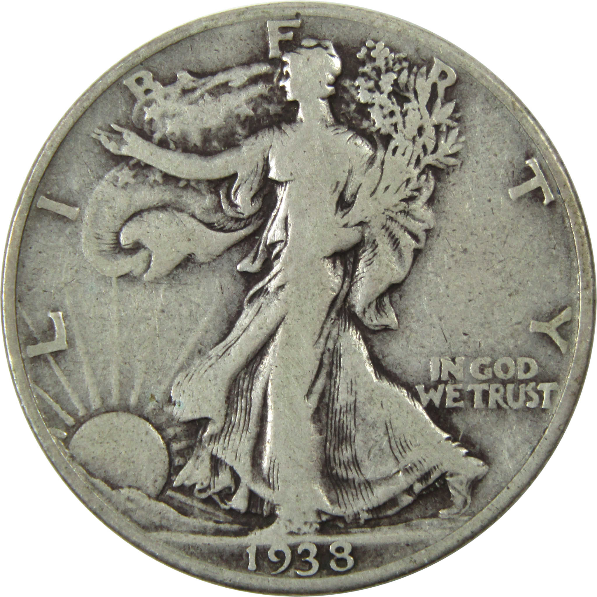 1938 D Liberty Walking Half Dollar F Fine Silver 50c Coin SKU:I13325