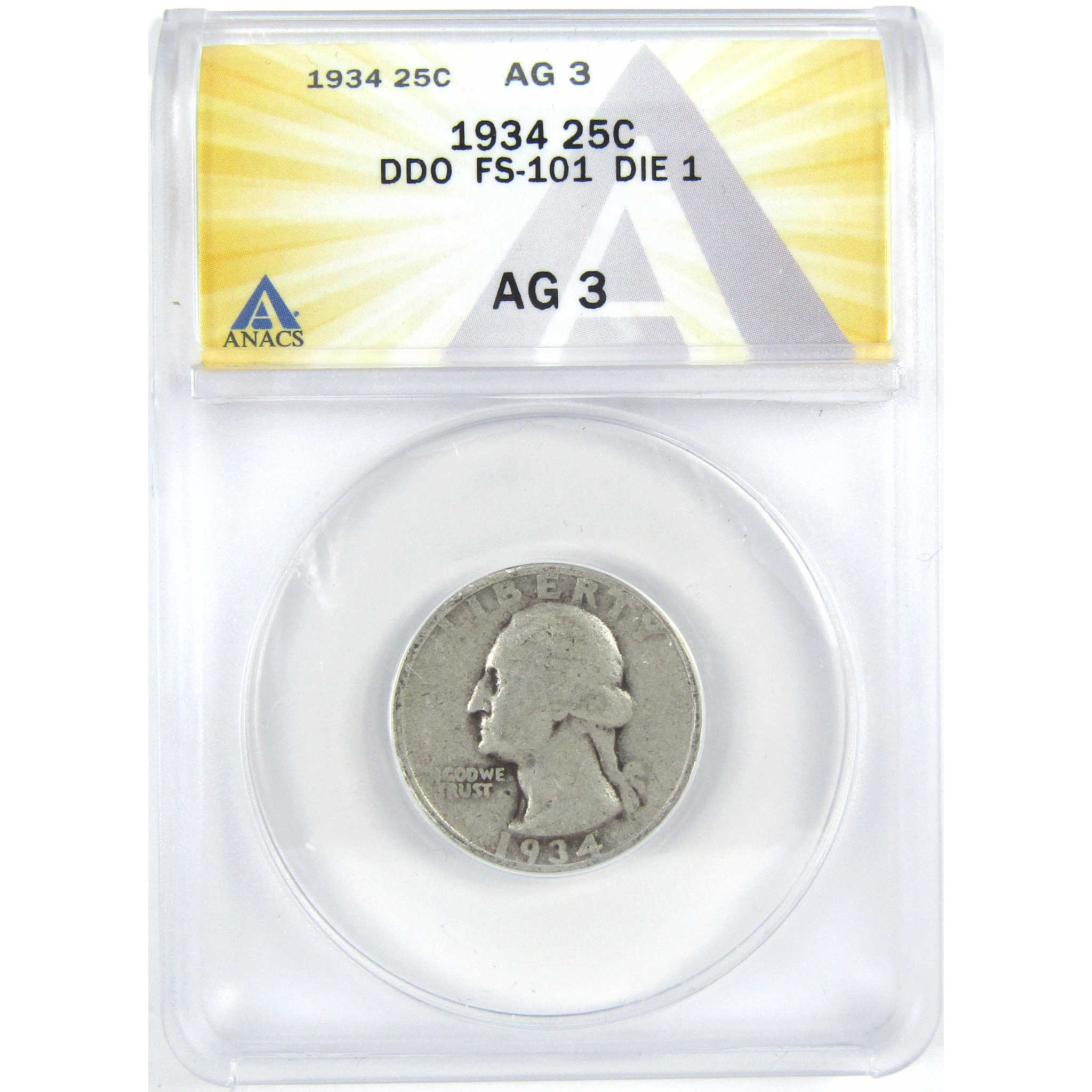 1934 DDO FS-101 Die 1 Washington Quarter AG 3 ANACS Silver SKU:I16323