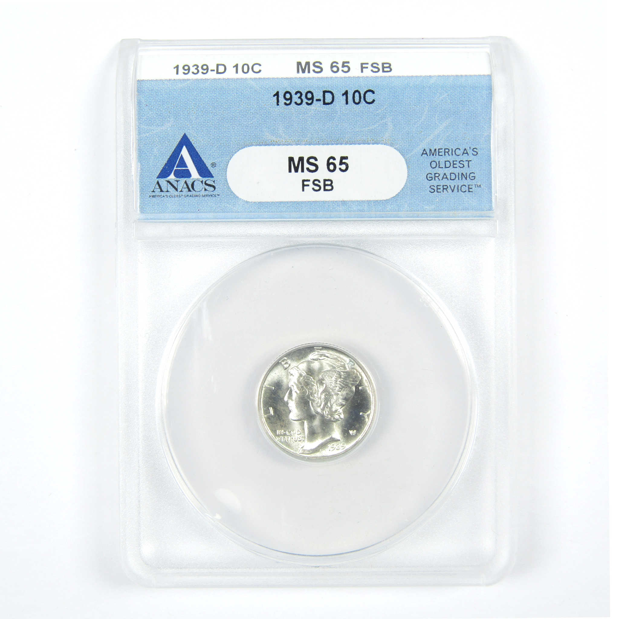 1939 D Mercury Dime MS 65 FSB ANACS Silver 10c Uncirculated SKU:I15004