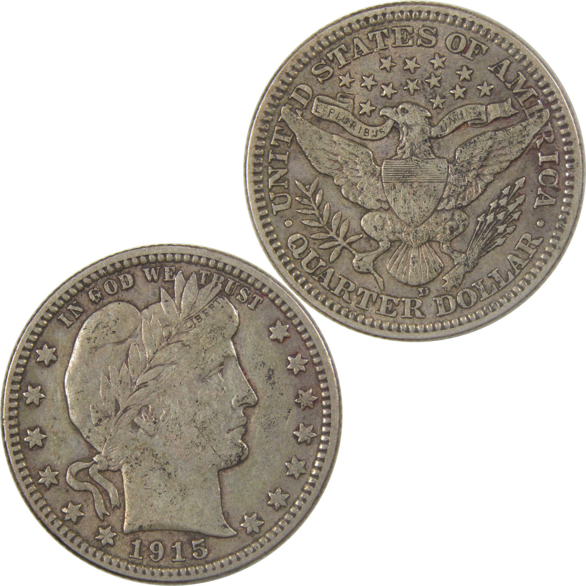 1915 D Barber Silver Quarter XF EF Extremely Fine 25c Coin Collectible