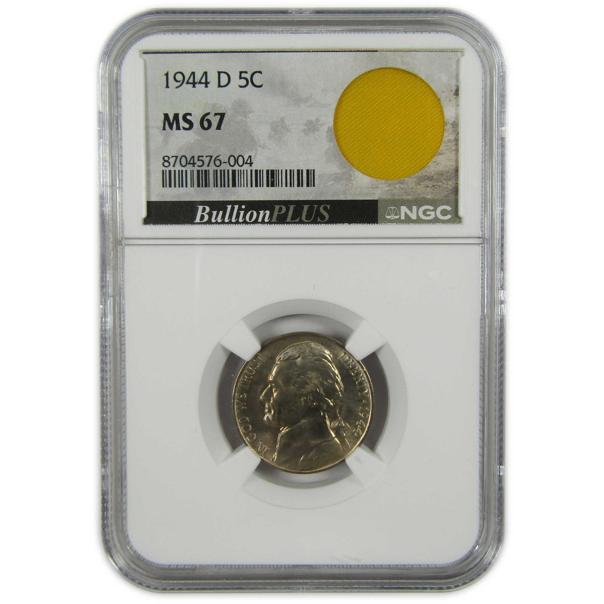 1944 D Jefferson Wartime Silver Nickel MS 67 NGC 5c Coin SKU:I28711