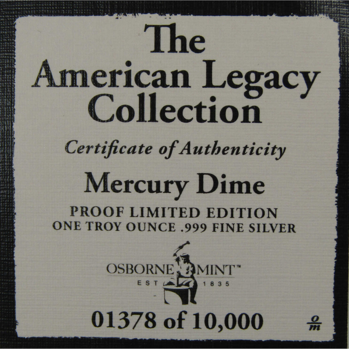 American Legacy Collection Mercury Dime 1 oz .999 Silver Round Proof