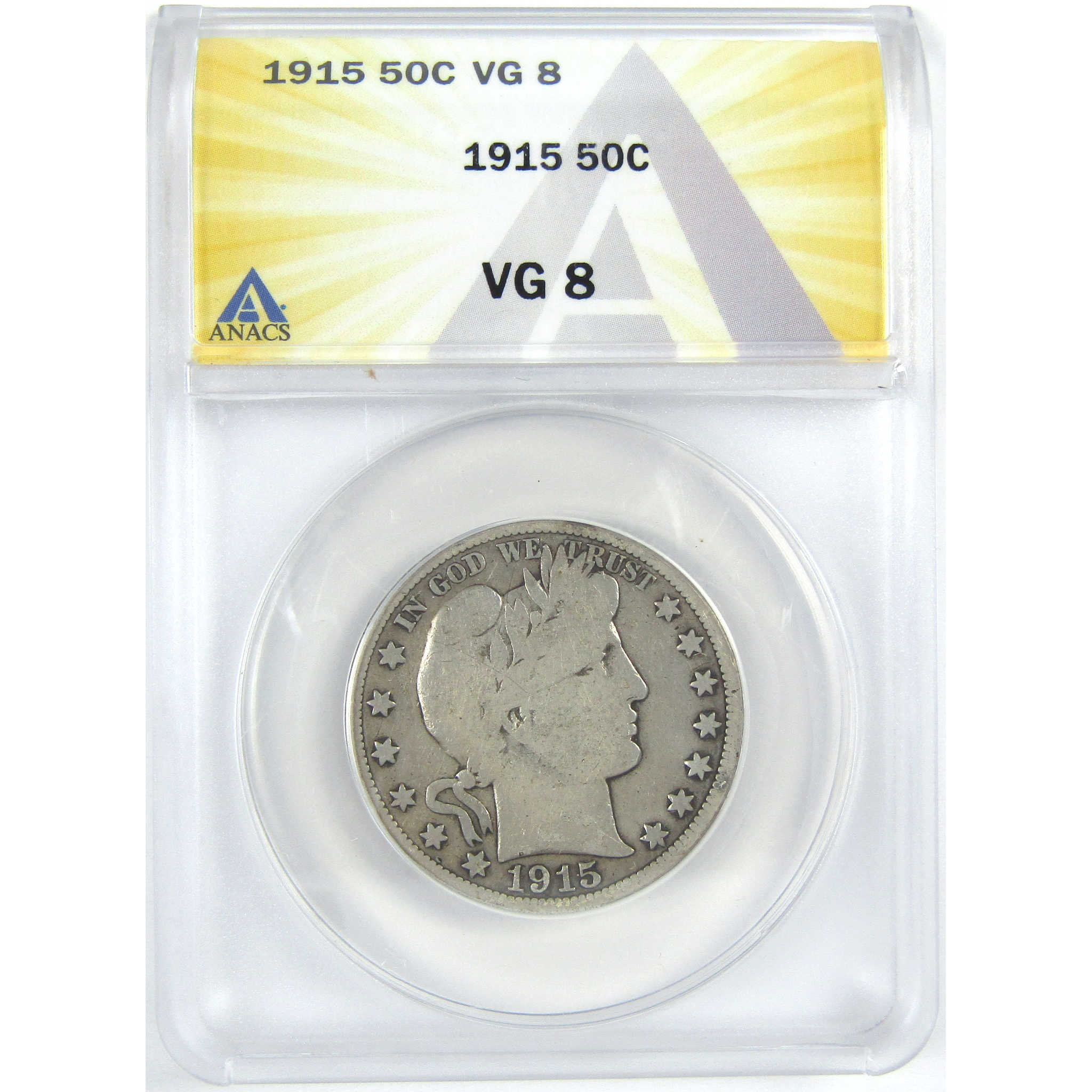 1915 Barber Half Dollar VG 8 ANACS Silver 50c Coin SKU:I16356