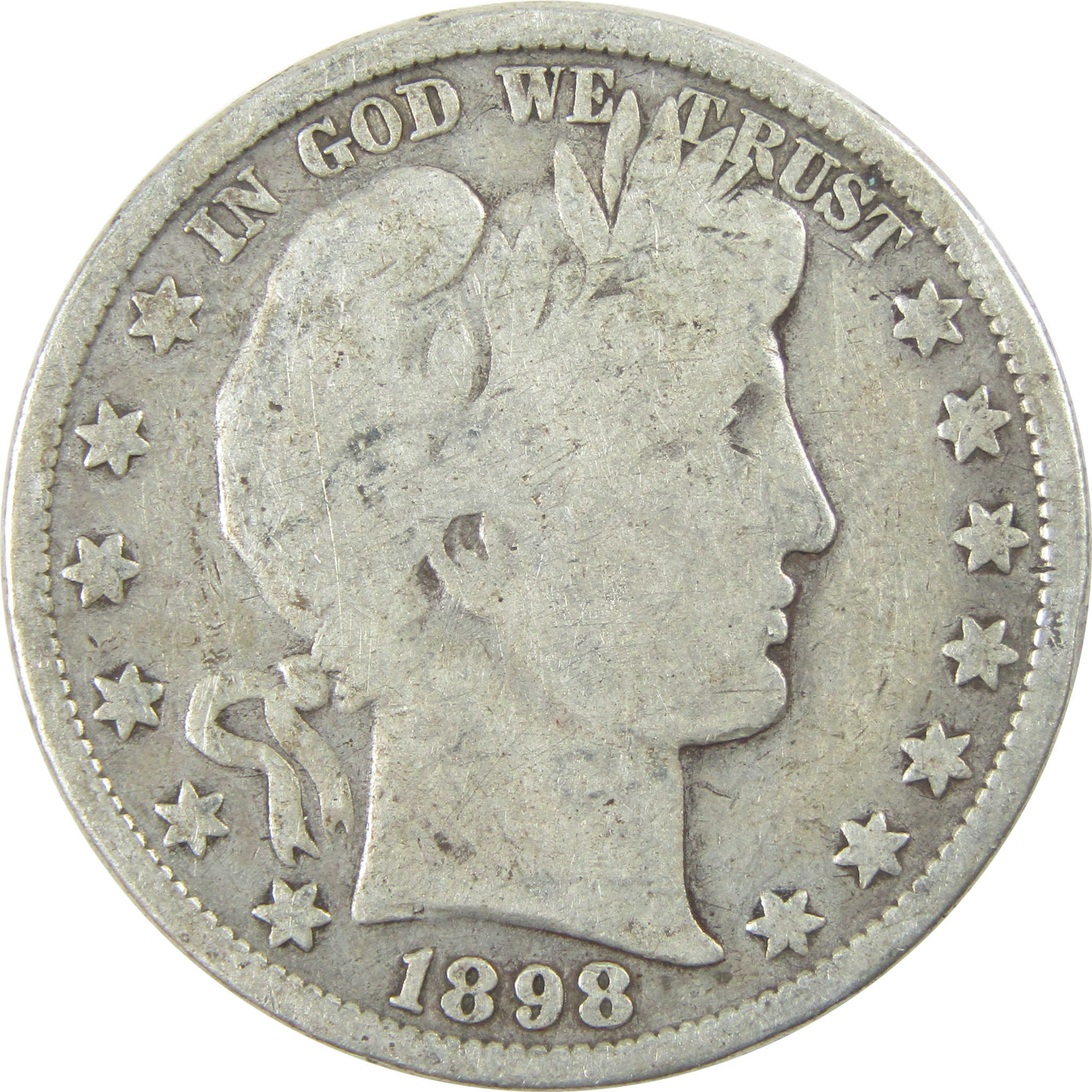 1898 Barber Half Dollar G Good Silver 50c Coin SKU:I13292