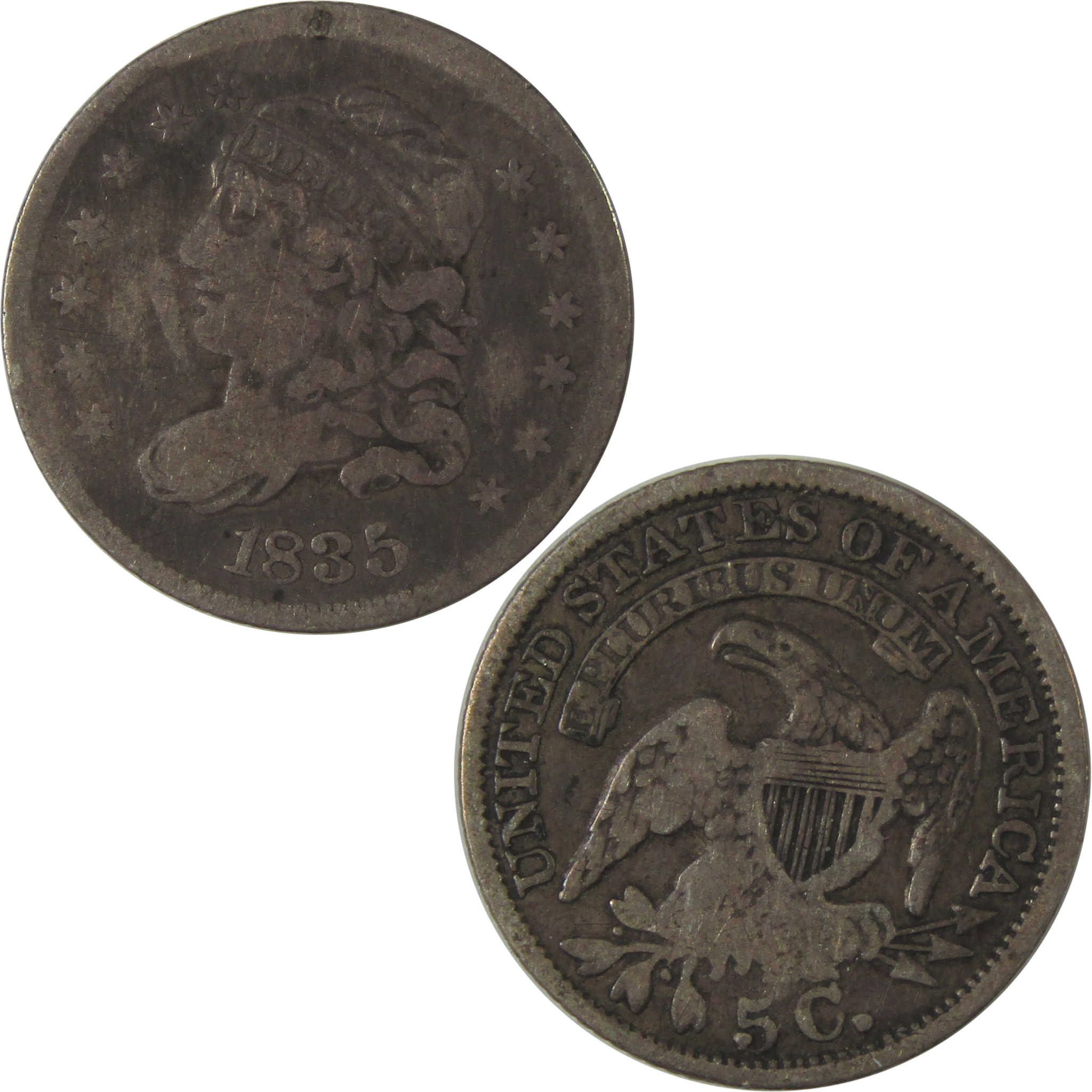 1835 Large Date and 5C Capped Bust Half Dime VG Details SKU:I22698