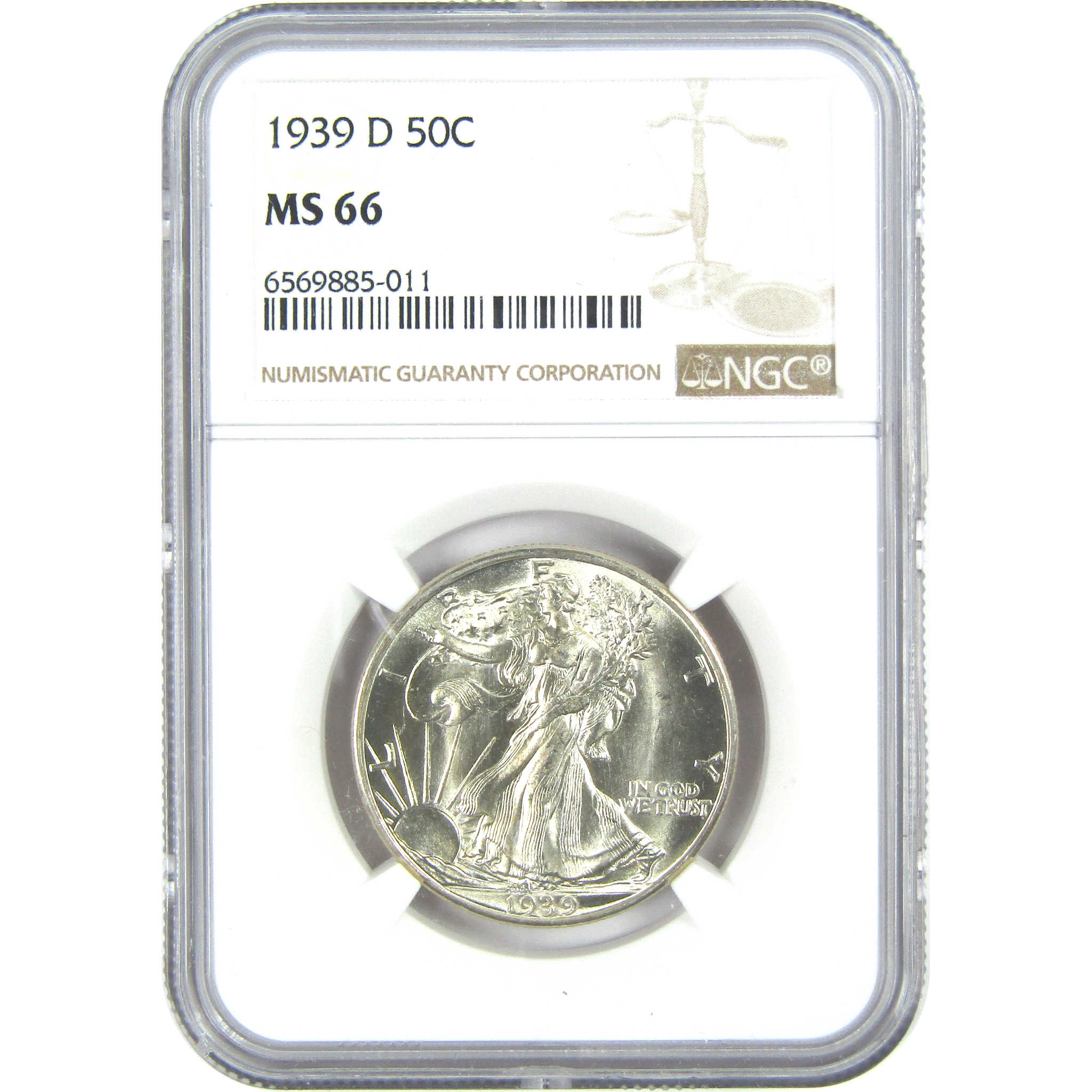 1939 D Liberty Walking Half Dollar MS 66 NGC Silver 50c Uncirculated