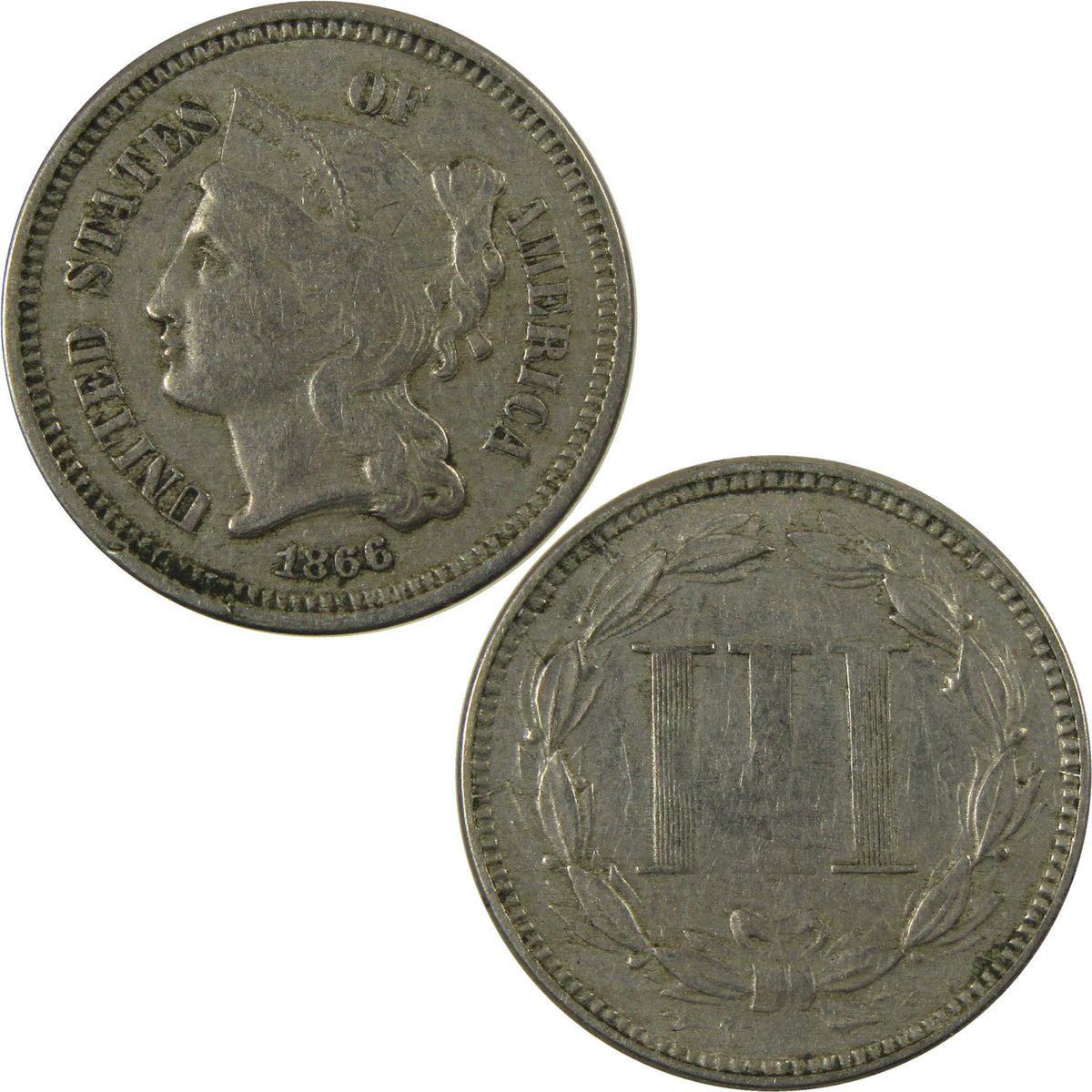 1866 Nickel Three Cent Piece VF Very Fine 3c Coin SKU:I28507