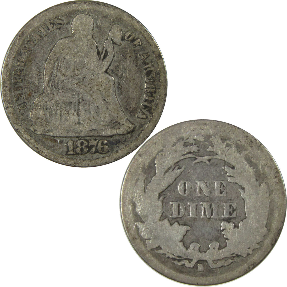 1876 S Seated Liberty Silver Dime AG About Good 10c Coin SKU:I28237