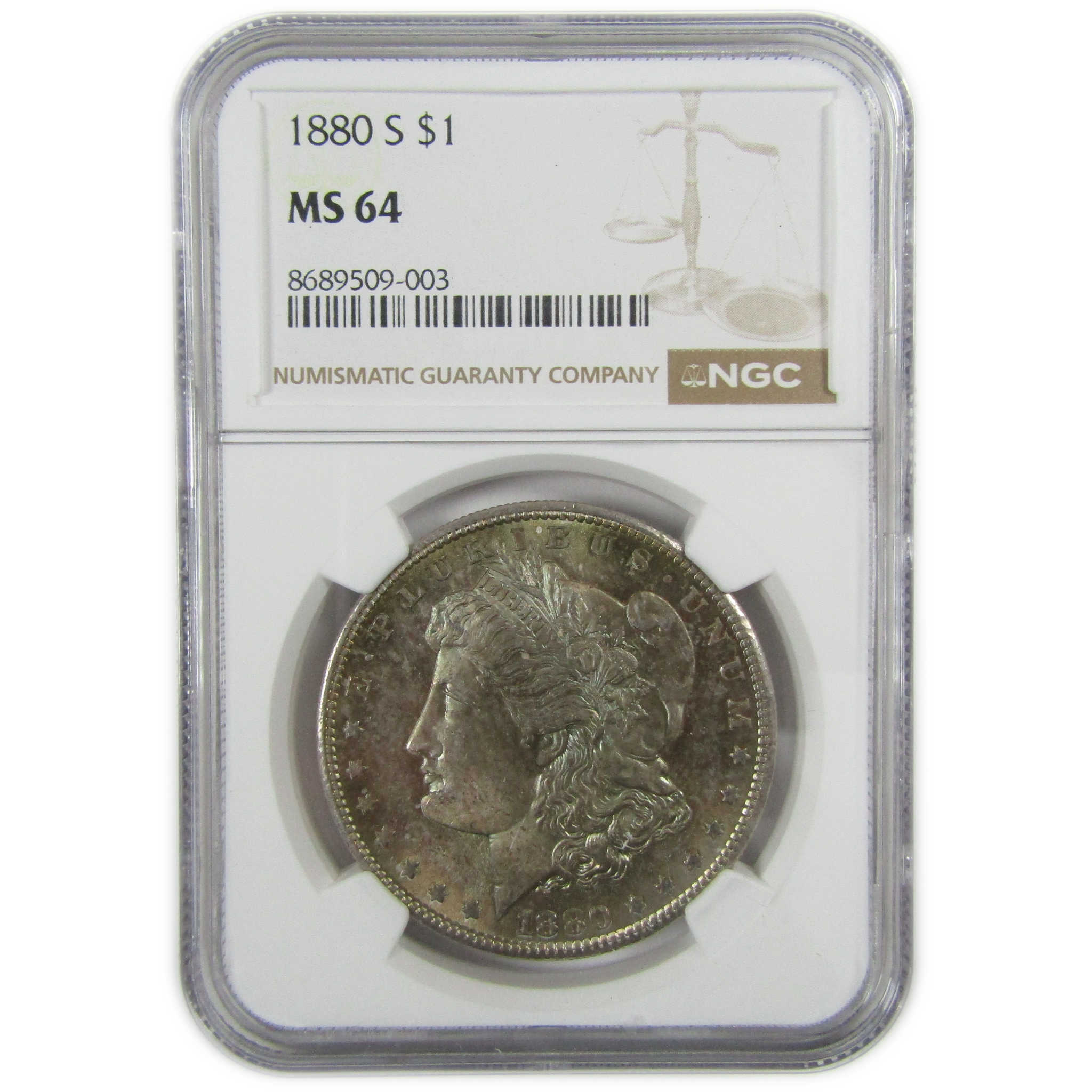 1880 S Morgan Silver Dollar MS 64 NGC Olive Toned Obverse SKU:CP422
