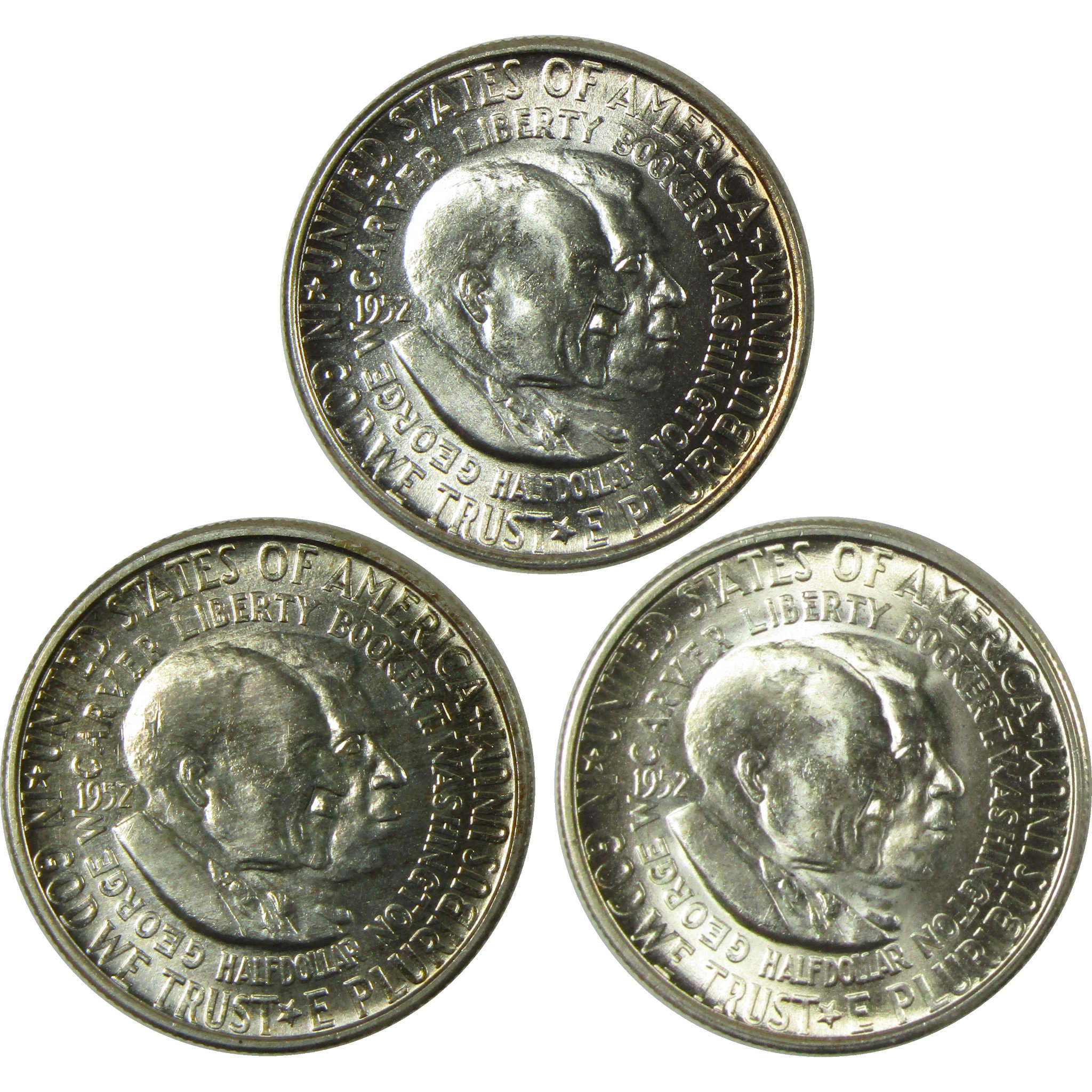 1952 PDS Washington-Carver 50c 3 Coin All-Mint Set BU Choice Unc